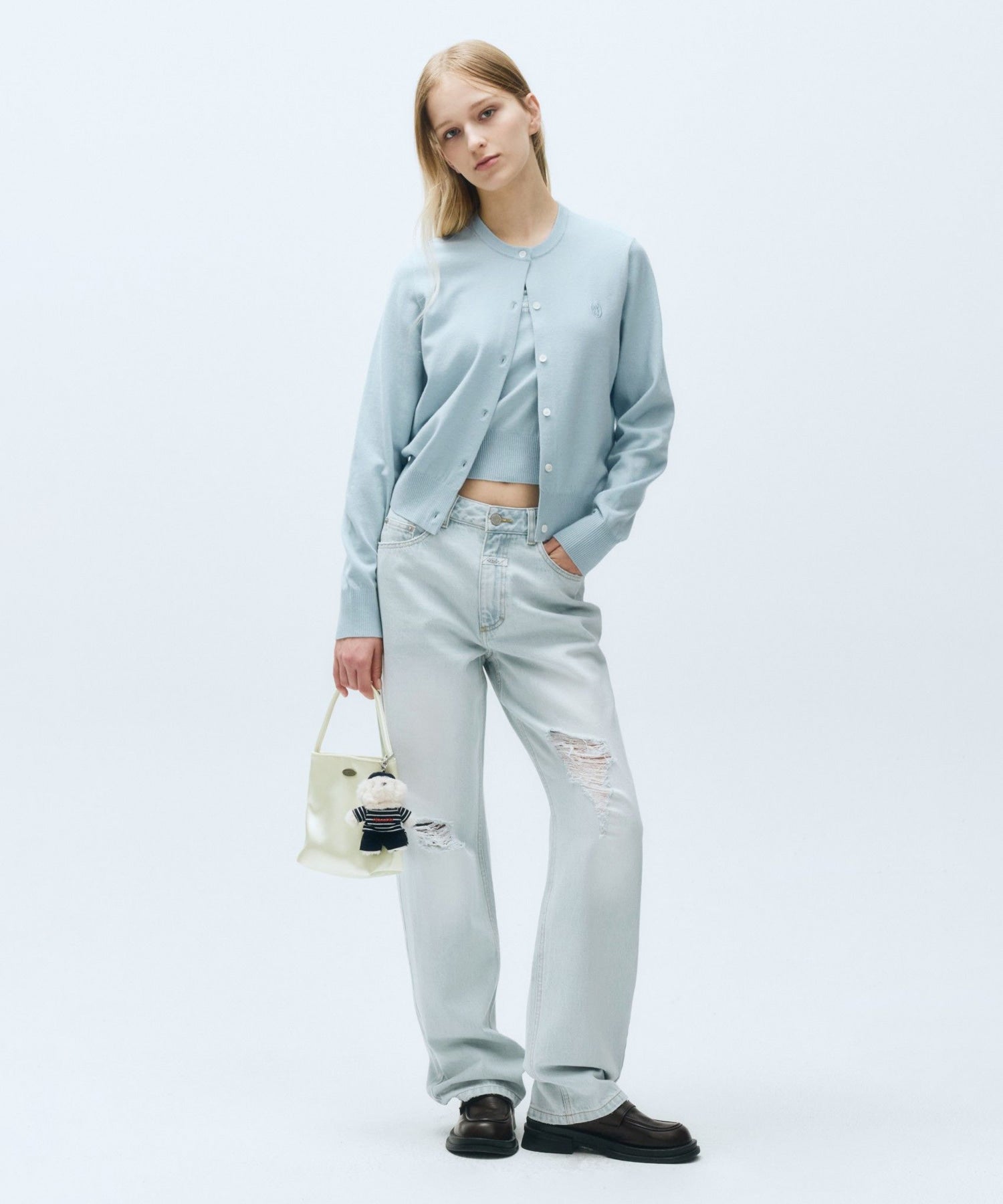 W DAMAGED WASHED DENIM PANTS