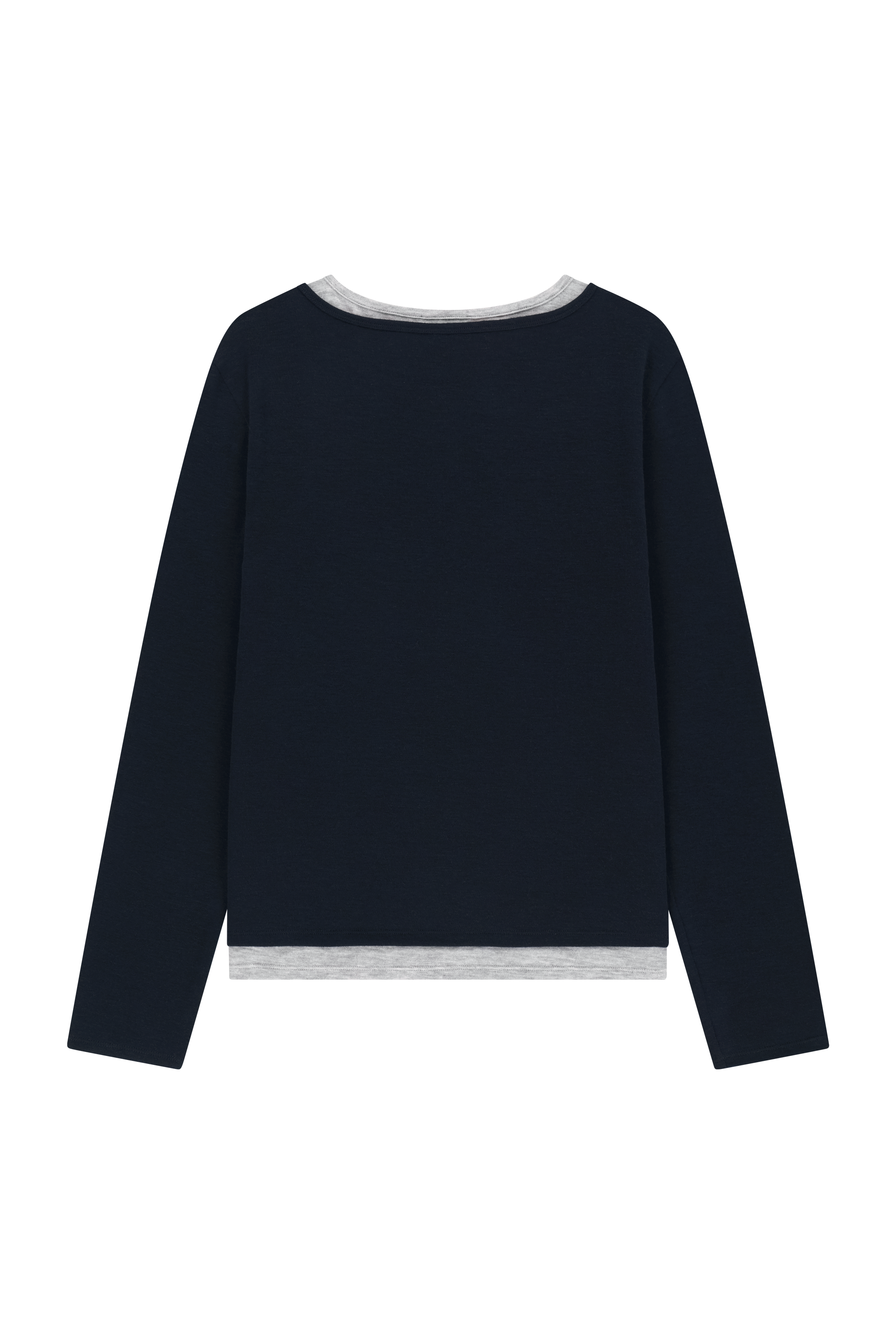 W HENLEY NECK LAYERED LONG SLEEVE TEE