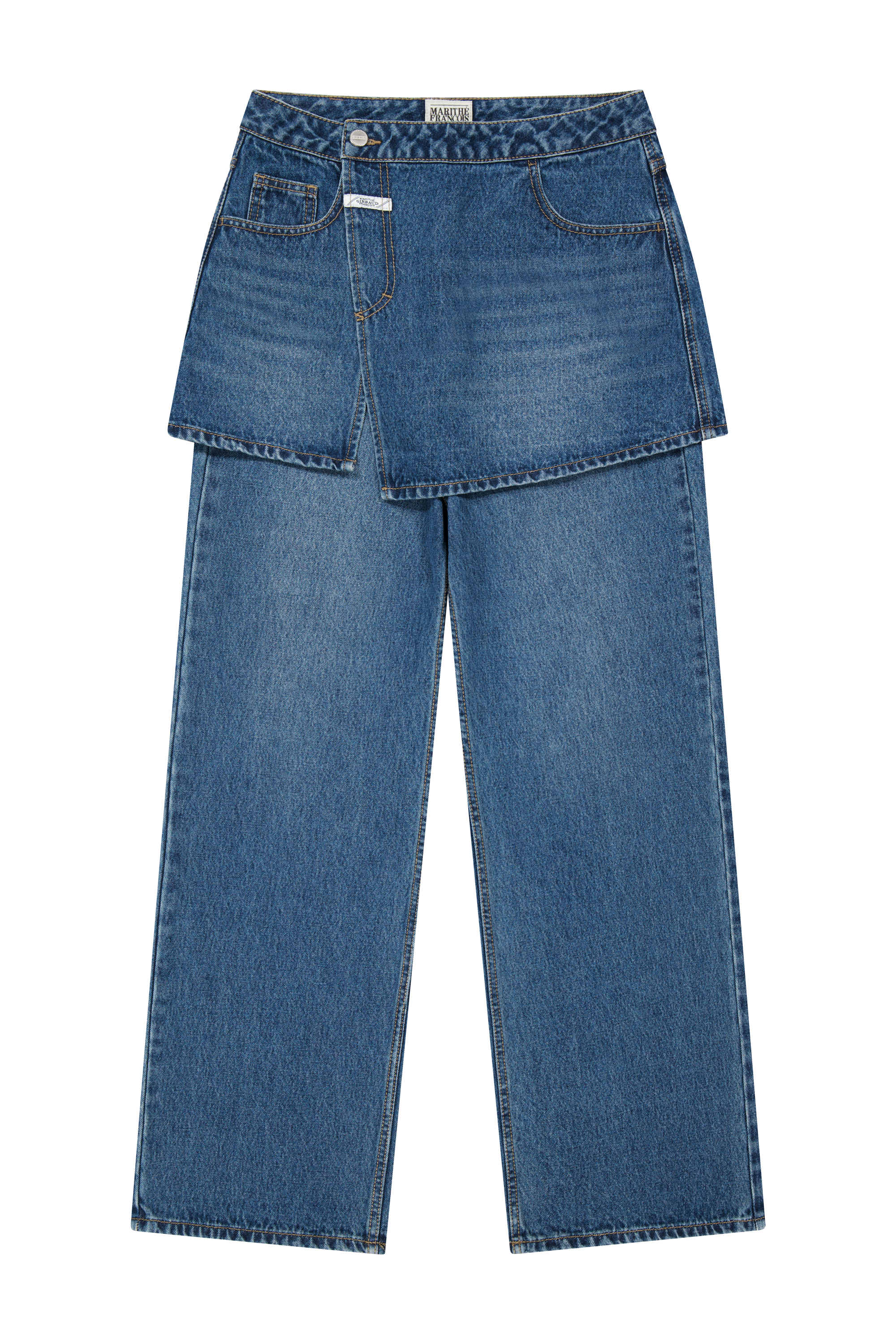 W LAYERED SKIRT DENIM PANTS
