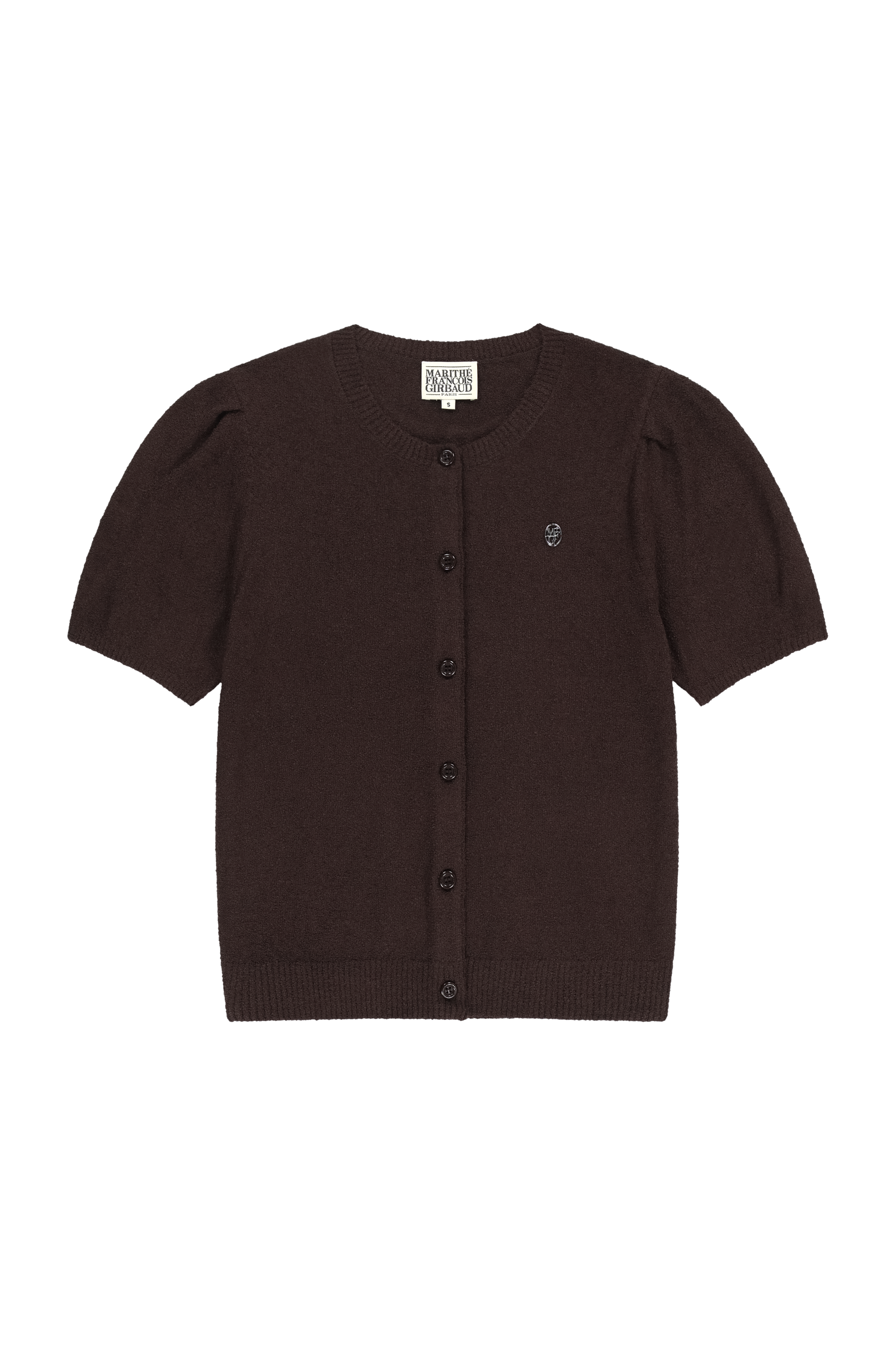 W PUFF SLEEVE HALF KNIT CARDIGAN