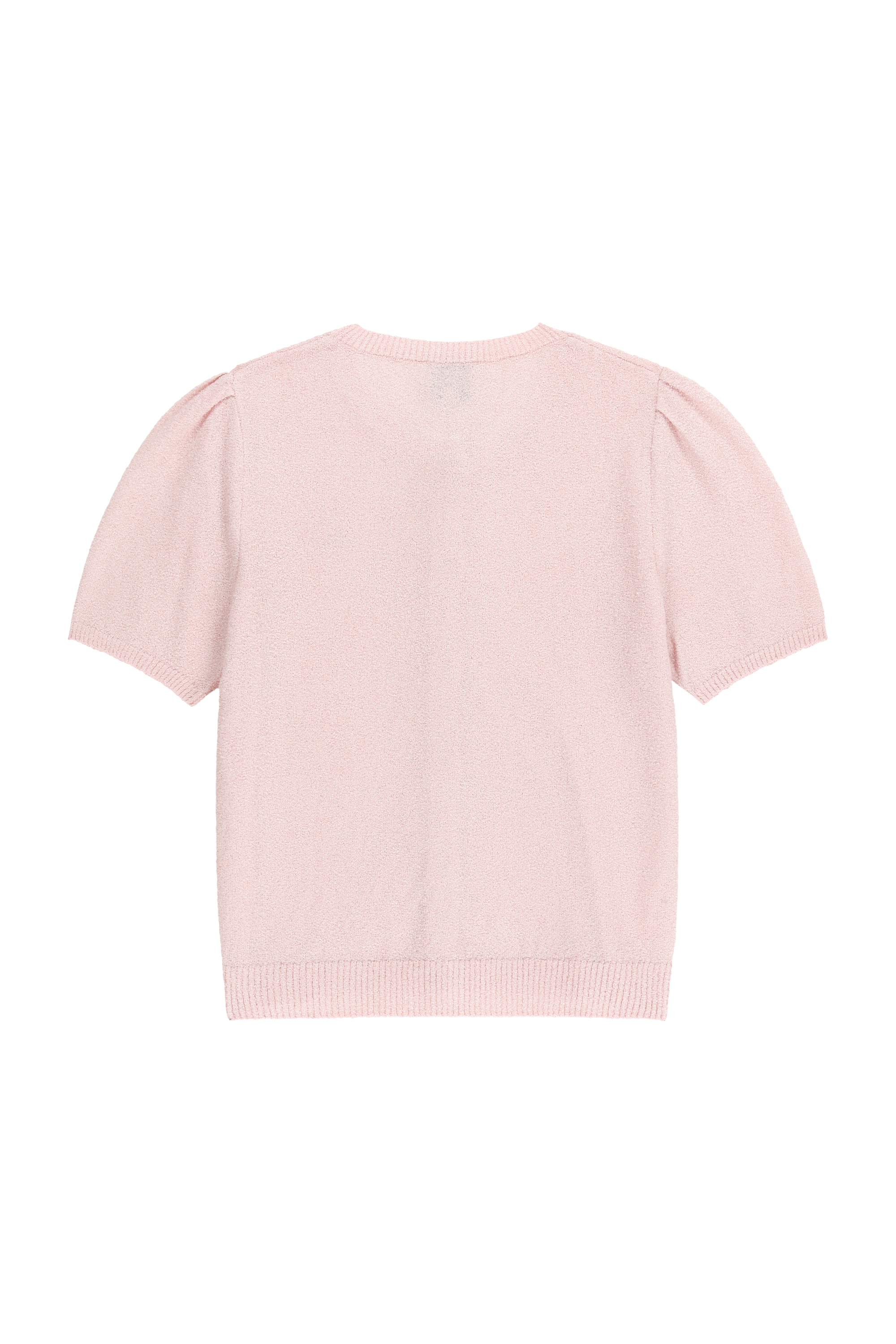 W PUFF SLEEVE HALF KNIT CARDIGAN