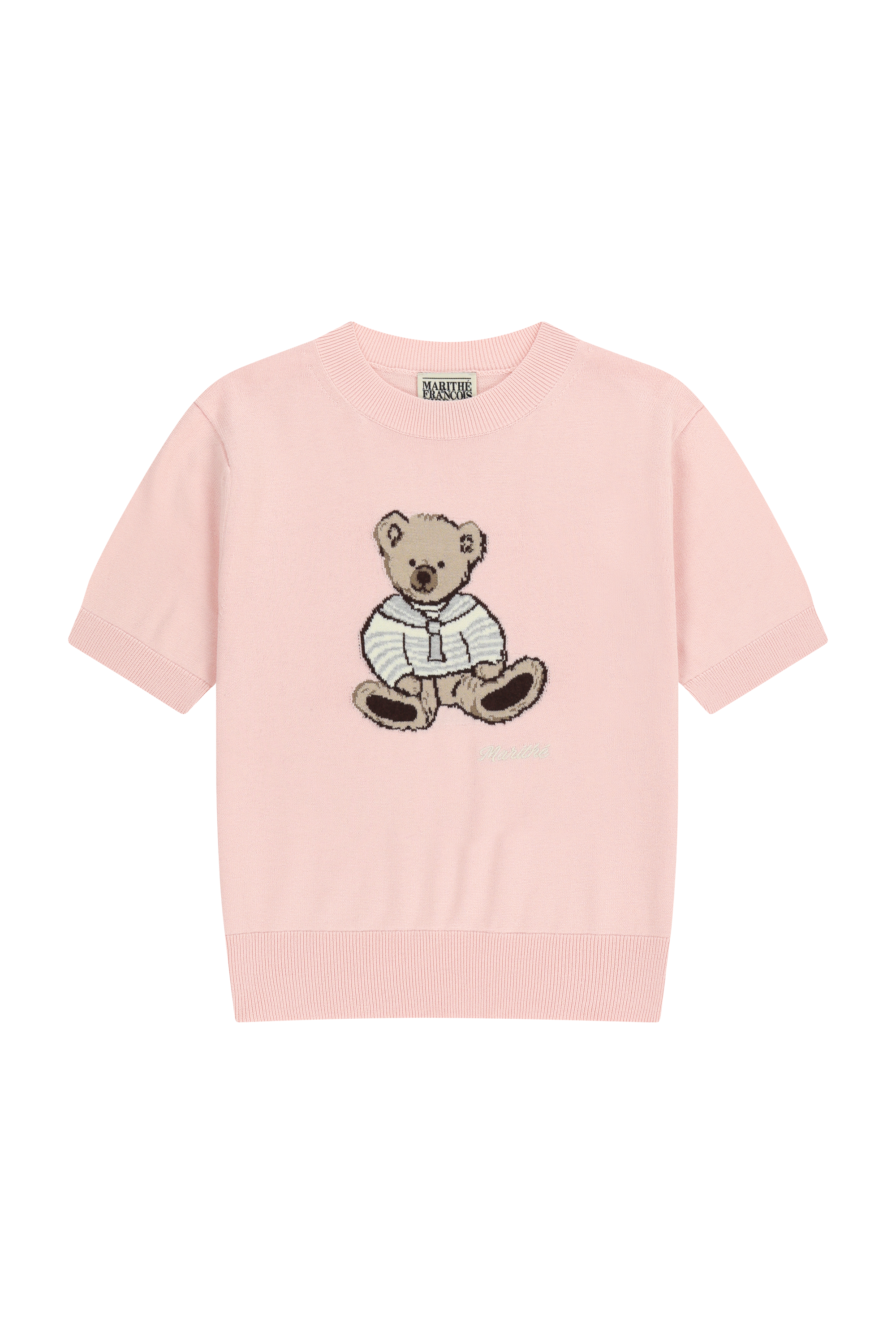 W DOODLE BEAR HALF KNIT PULLOVER