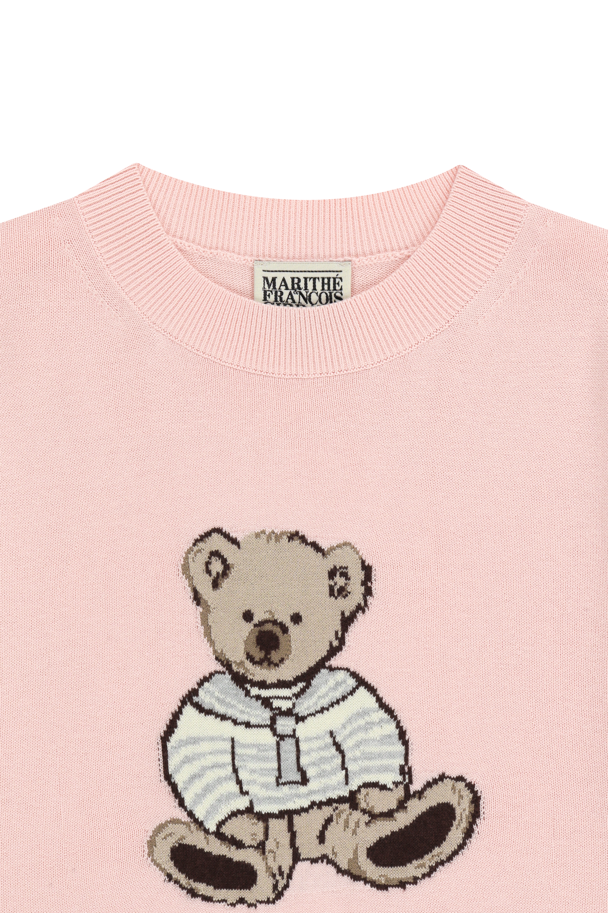 W DOODLE BEAR HALF KNIT PULLOVER
