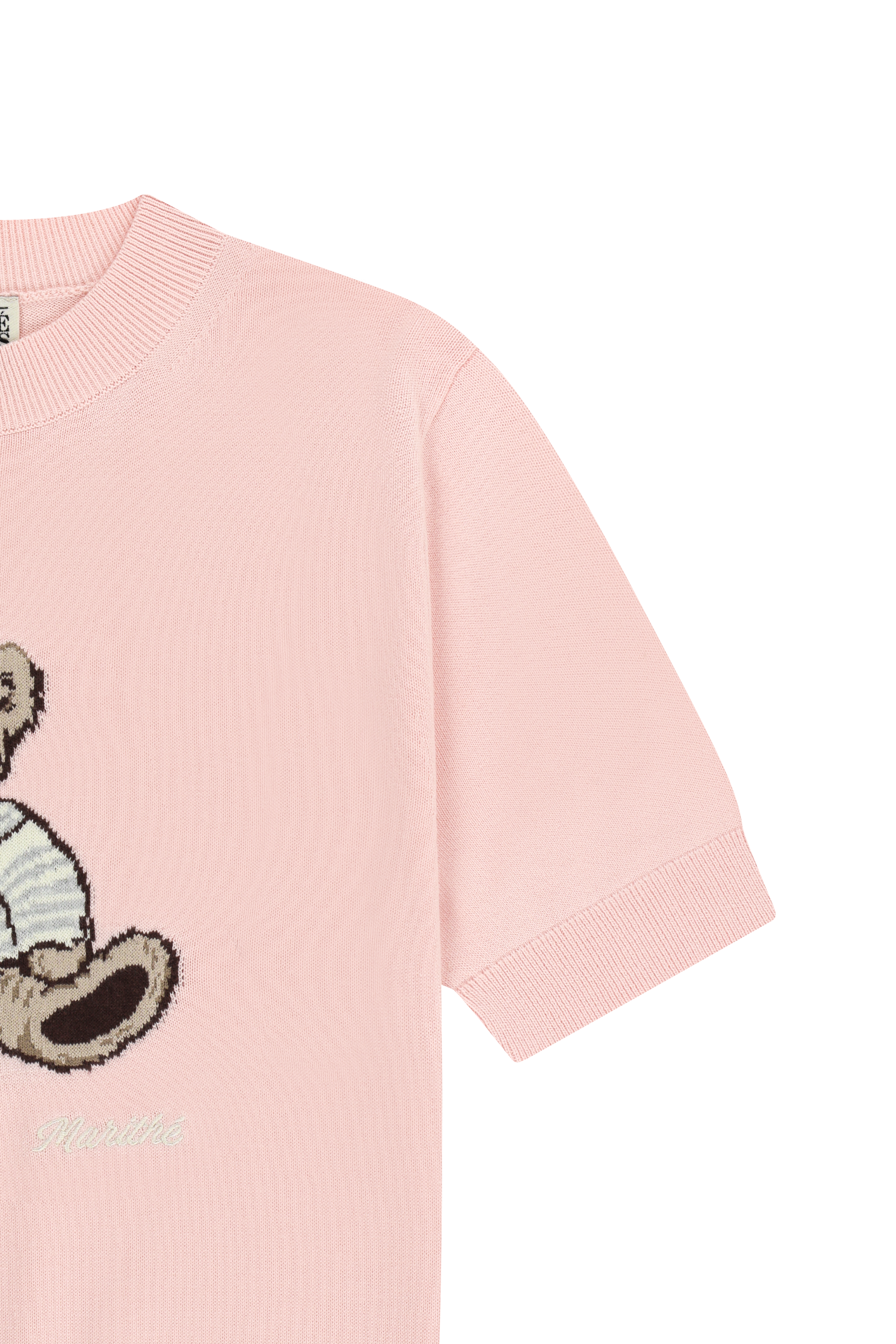 W DOODLE BEAR HALF KNIT PULLOVER