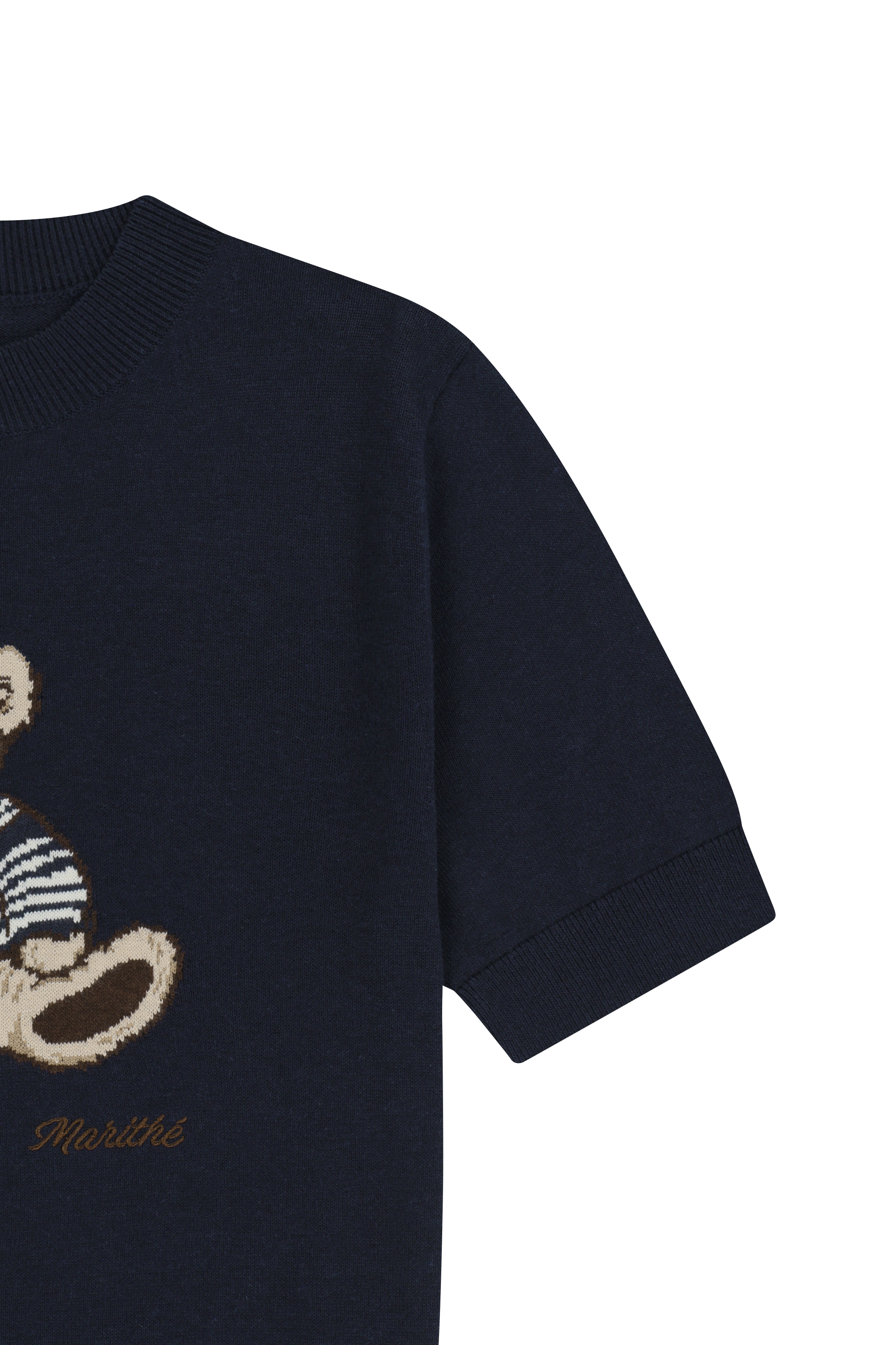 W DOODLE BEAR HALF KNIT PULLOVER