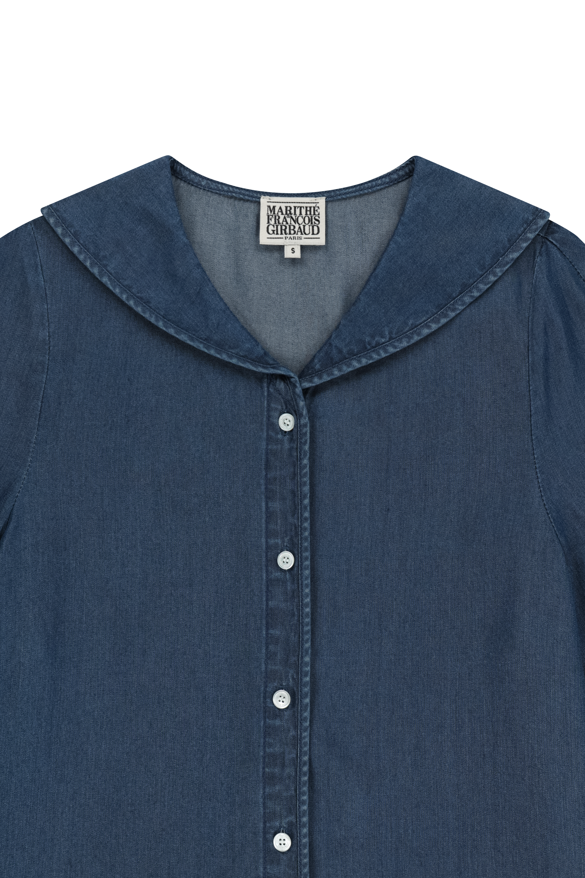 W SAILOR COLLAR SHORT SLEEVE CHAMBRAY SHIRT