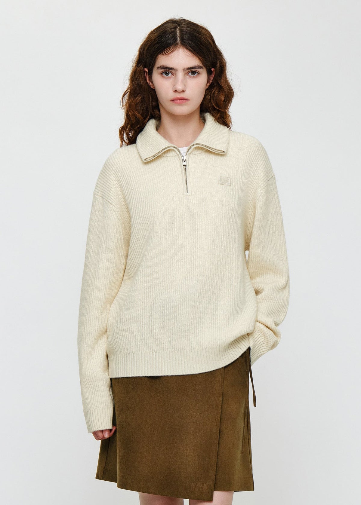 SMALL CLASSIC LOGO OVERSIZED HALF ZIP-UP KNIT