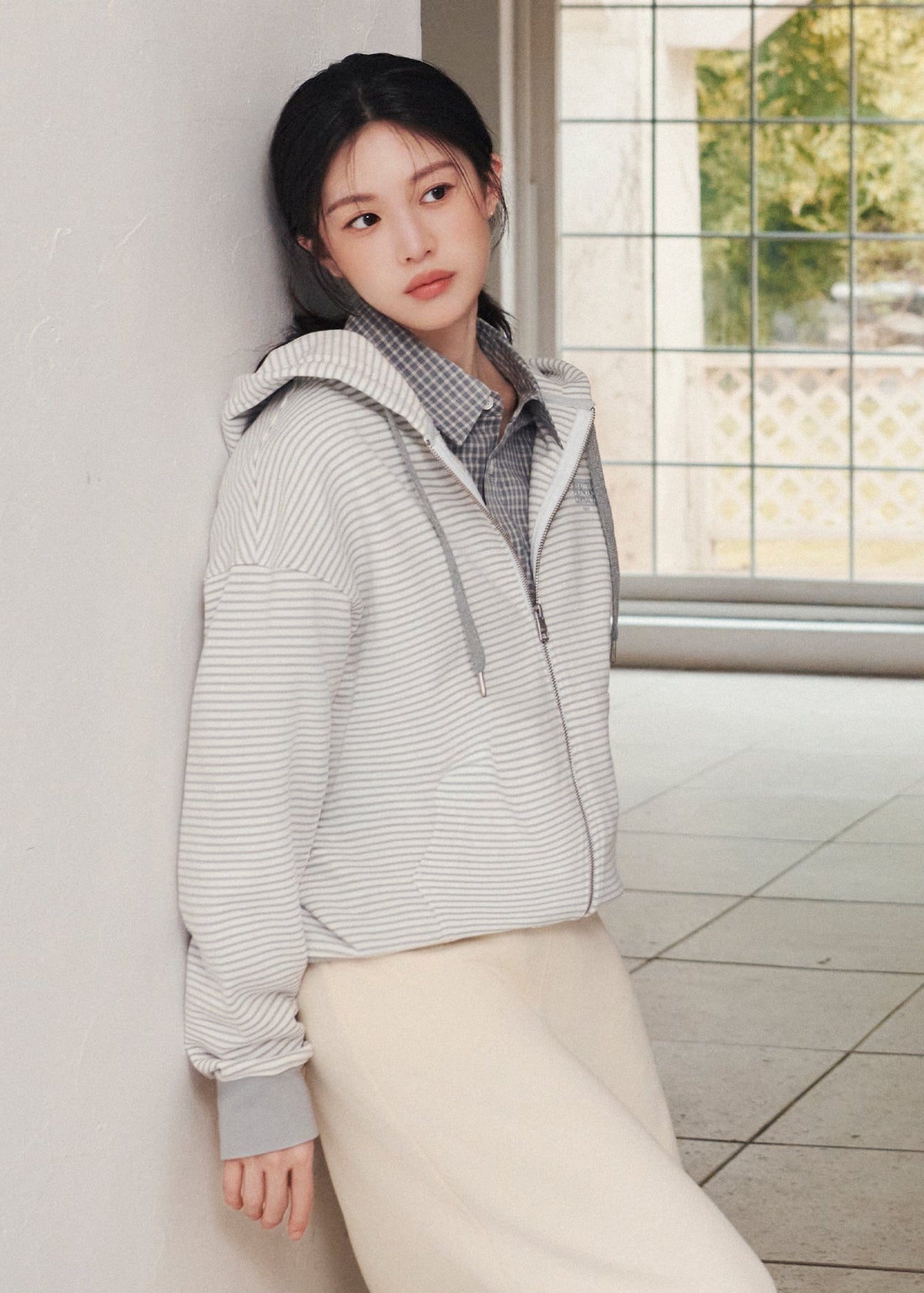 SMALL CLASSIC LOGO STRIPE OVERSIZED HOODIE ZIPUP