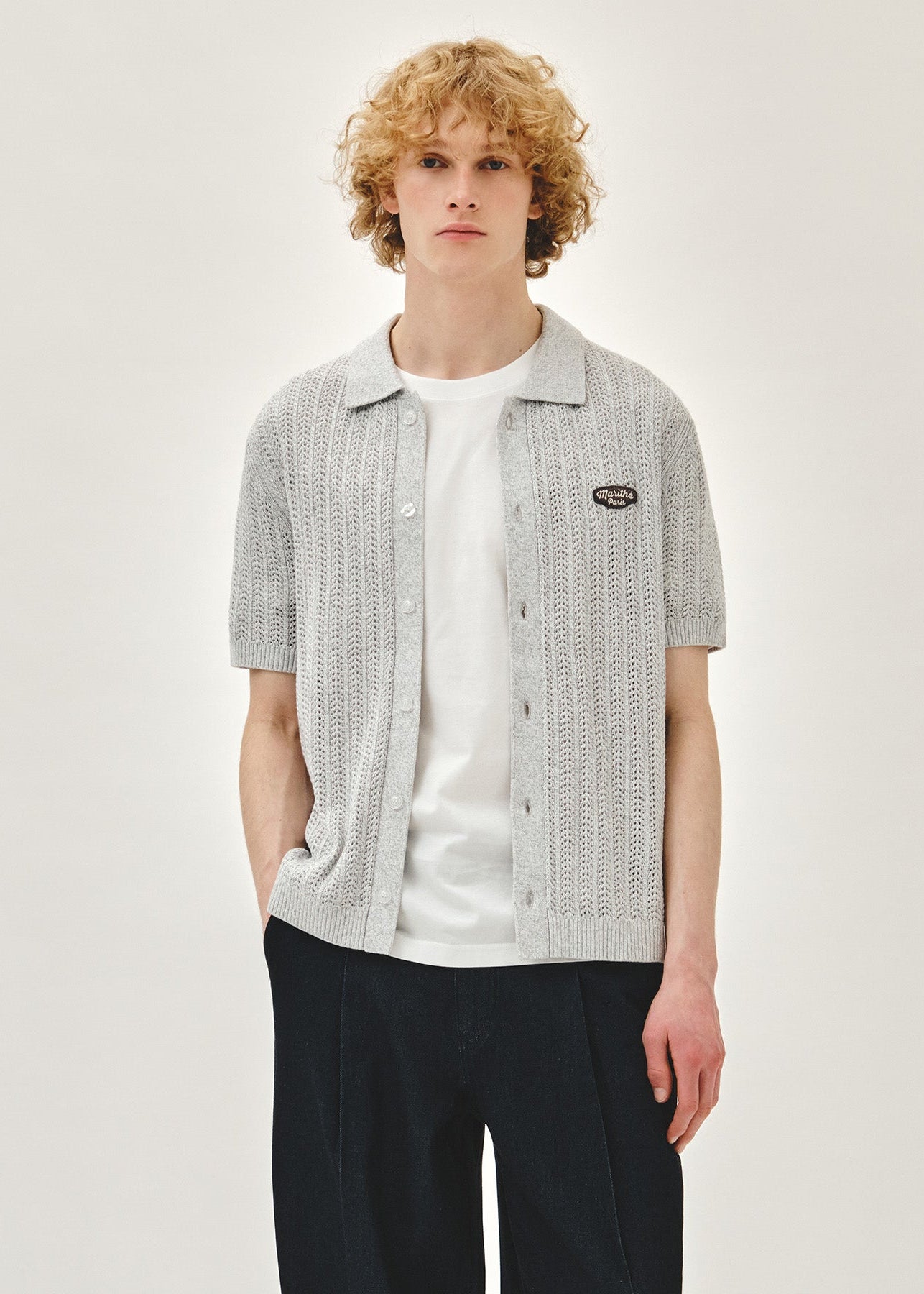 WAPPEN CROCHET HALF KNIT CARDIGAN