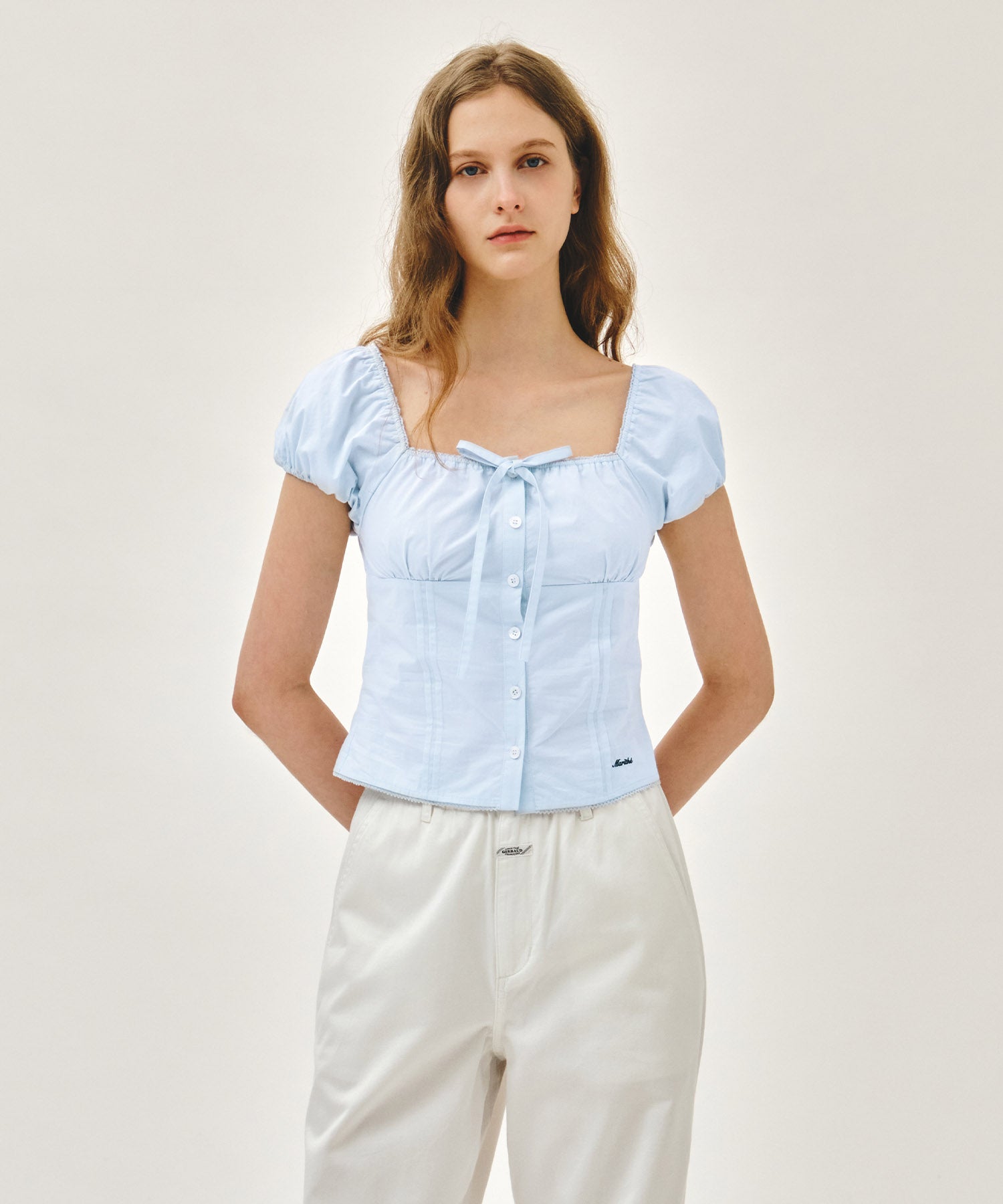W CAP SLEEVE RIBBON BLOUSE