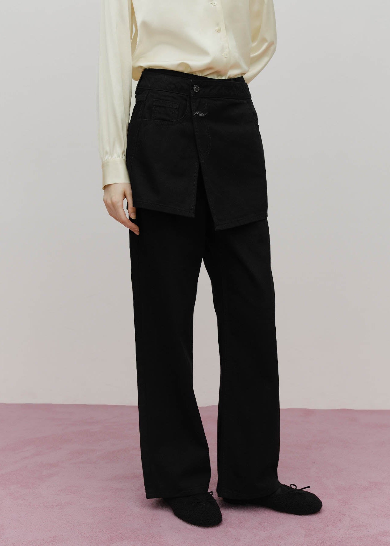 W SKIRT LAYERED DENIM PANTS