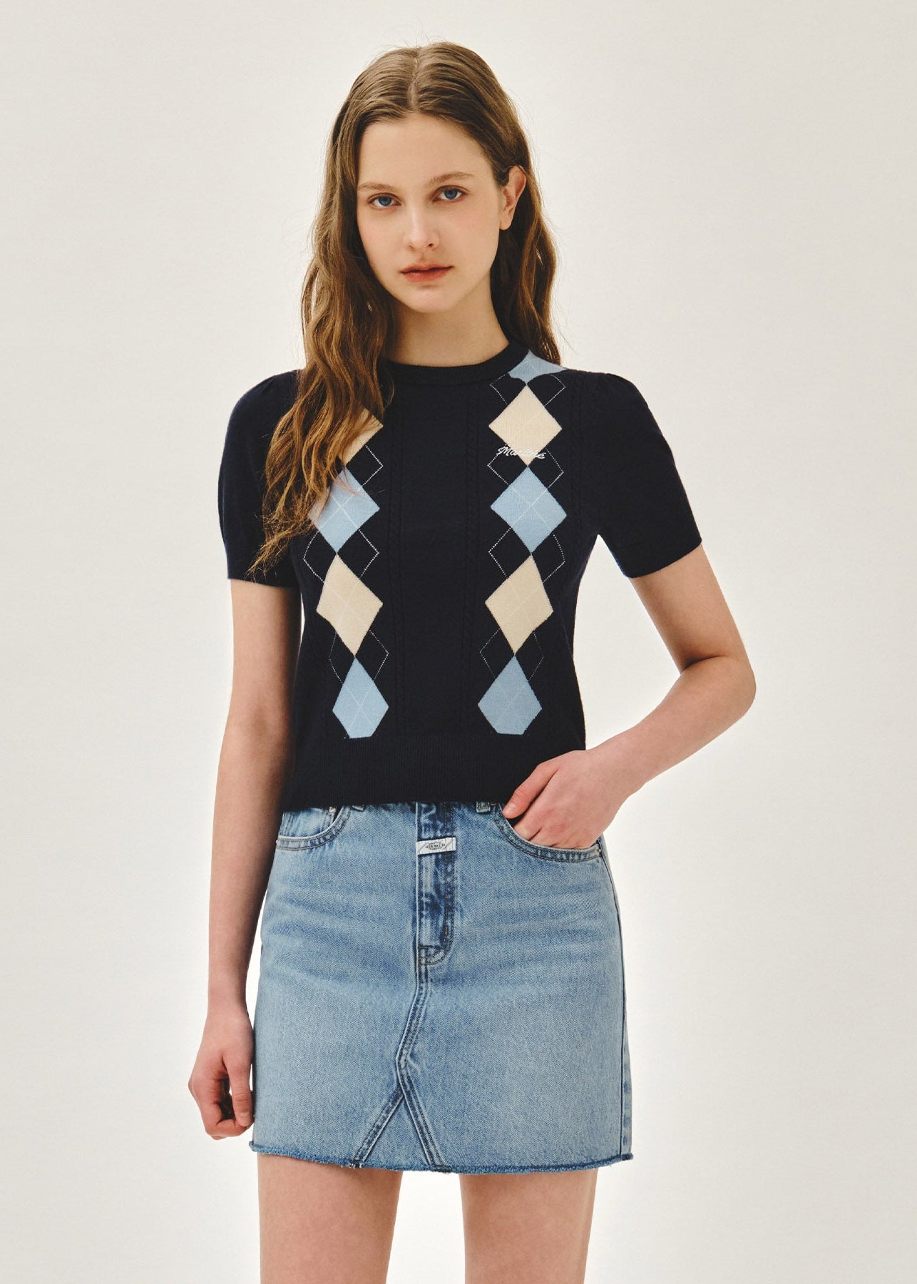 W ARGYLE CABLE HALF KNIT PULLOVER