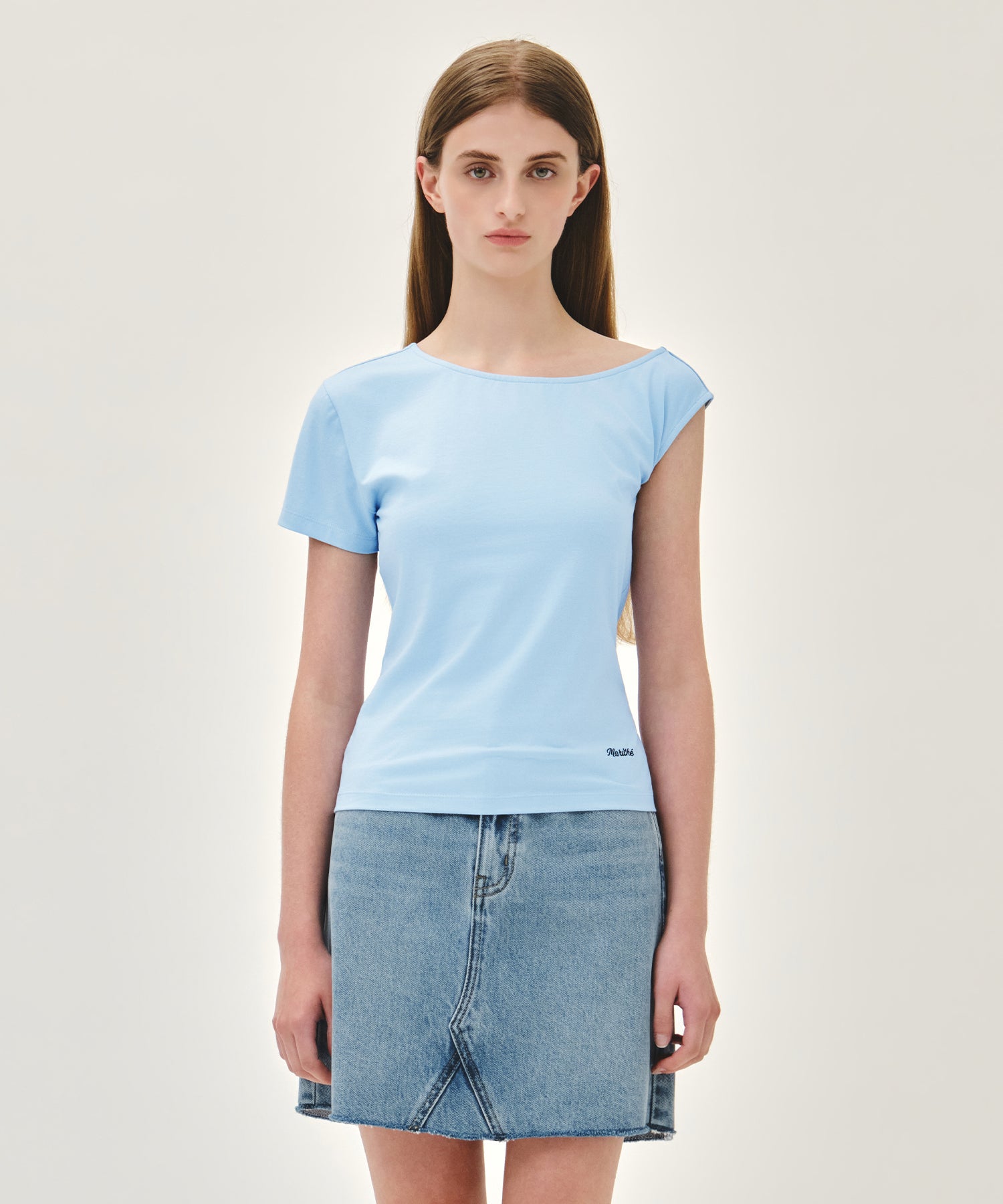 W SMALL CLASSIC LOGO ONE SHOULDER LAYERED TEE