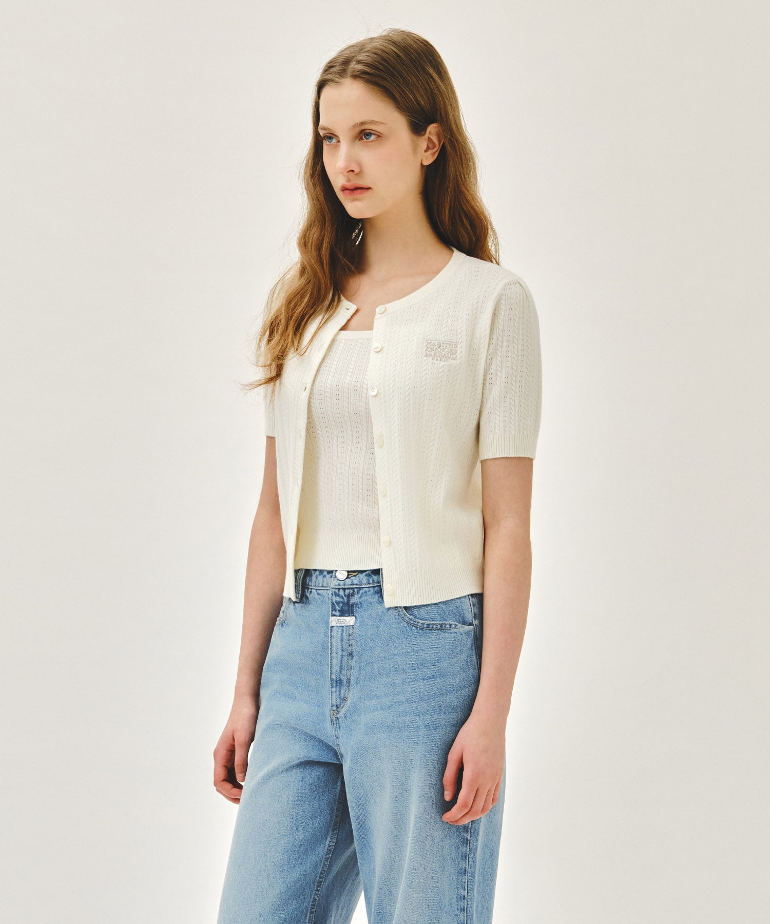 W SMALL CLASSIC LOGO HALF KNIT CARDIGAN SET UP