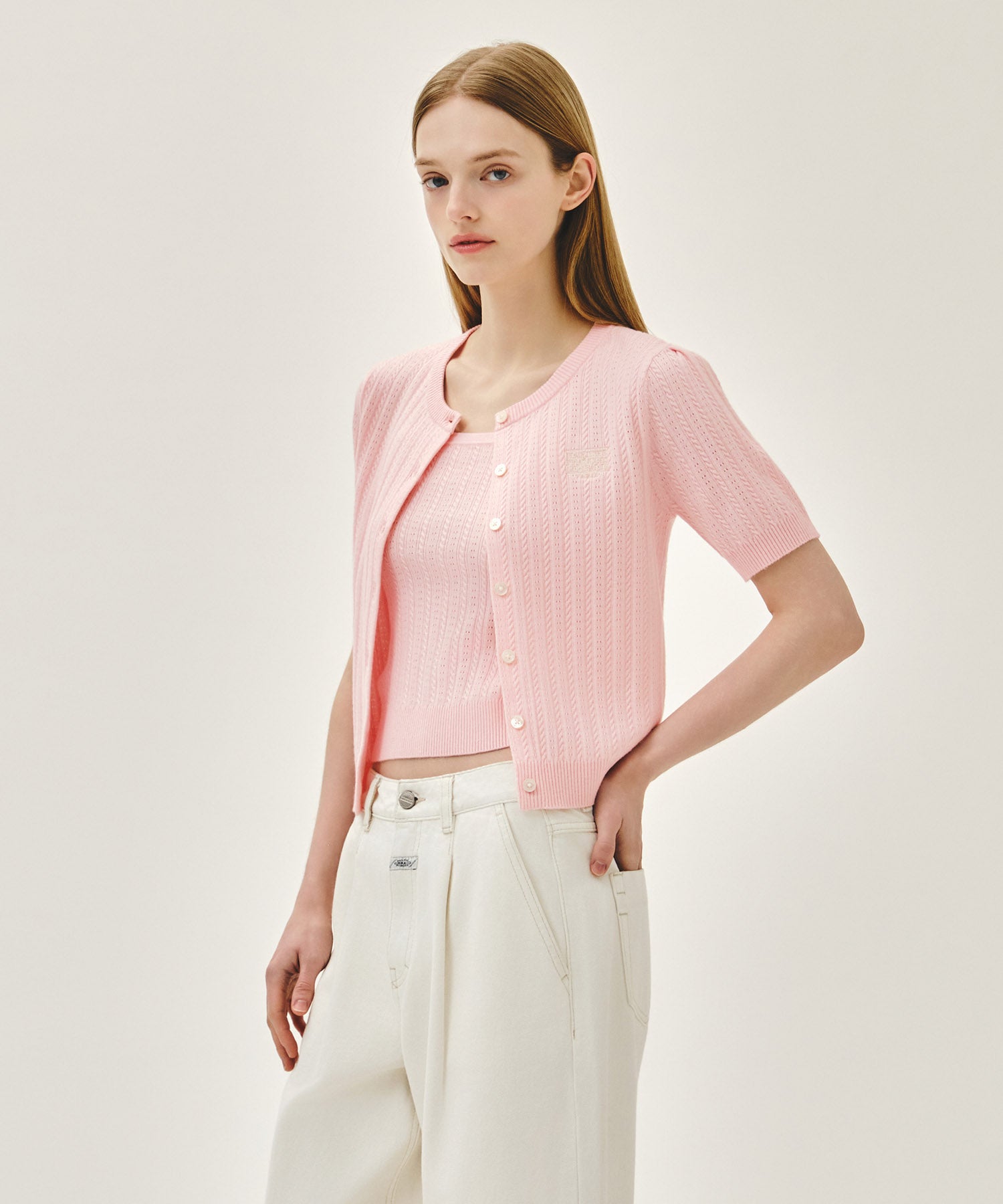 W SMALL CLASSIC LOGO HALF KNIT CARDIGAN SET UP