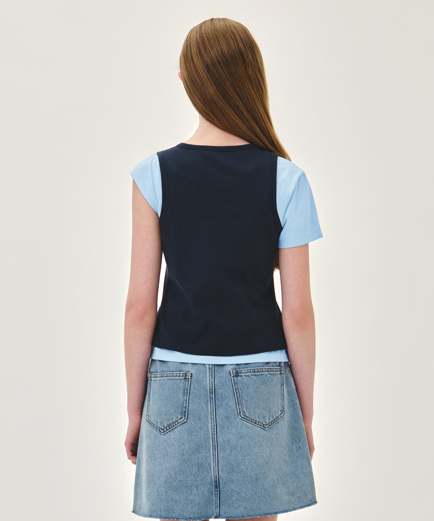 W SMALL CLASSIC LOGO ONE SHOULDER LAYERED TEE