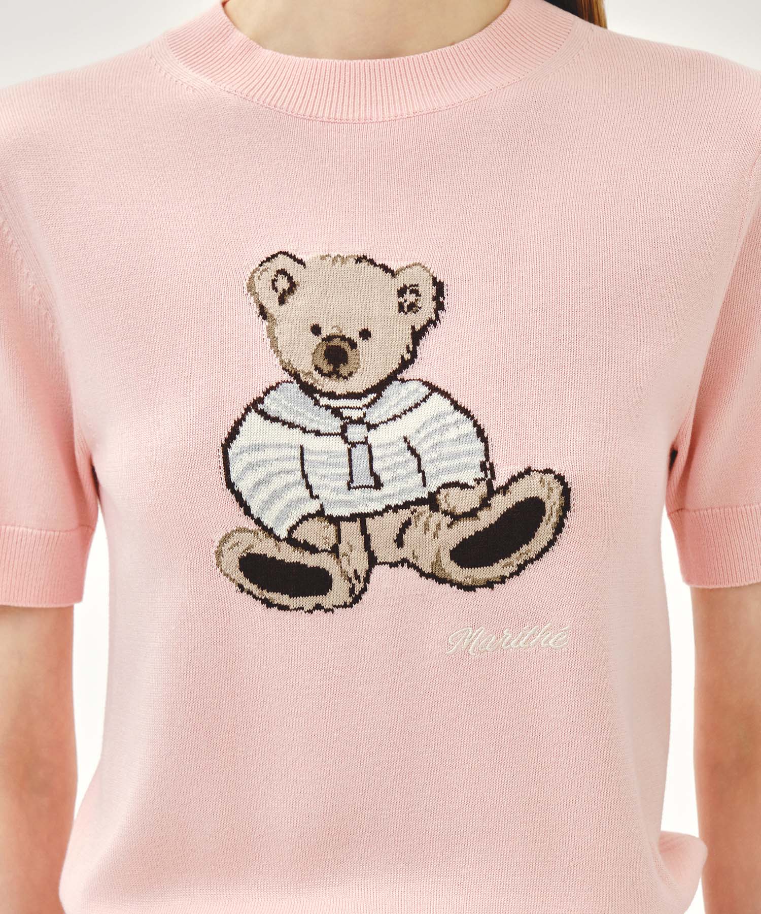 W DOODLE BEAR HALF KNIT PULLOVER