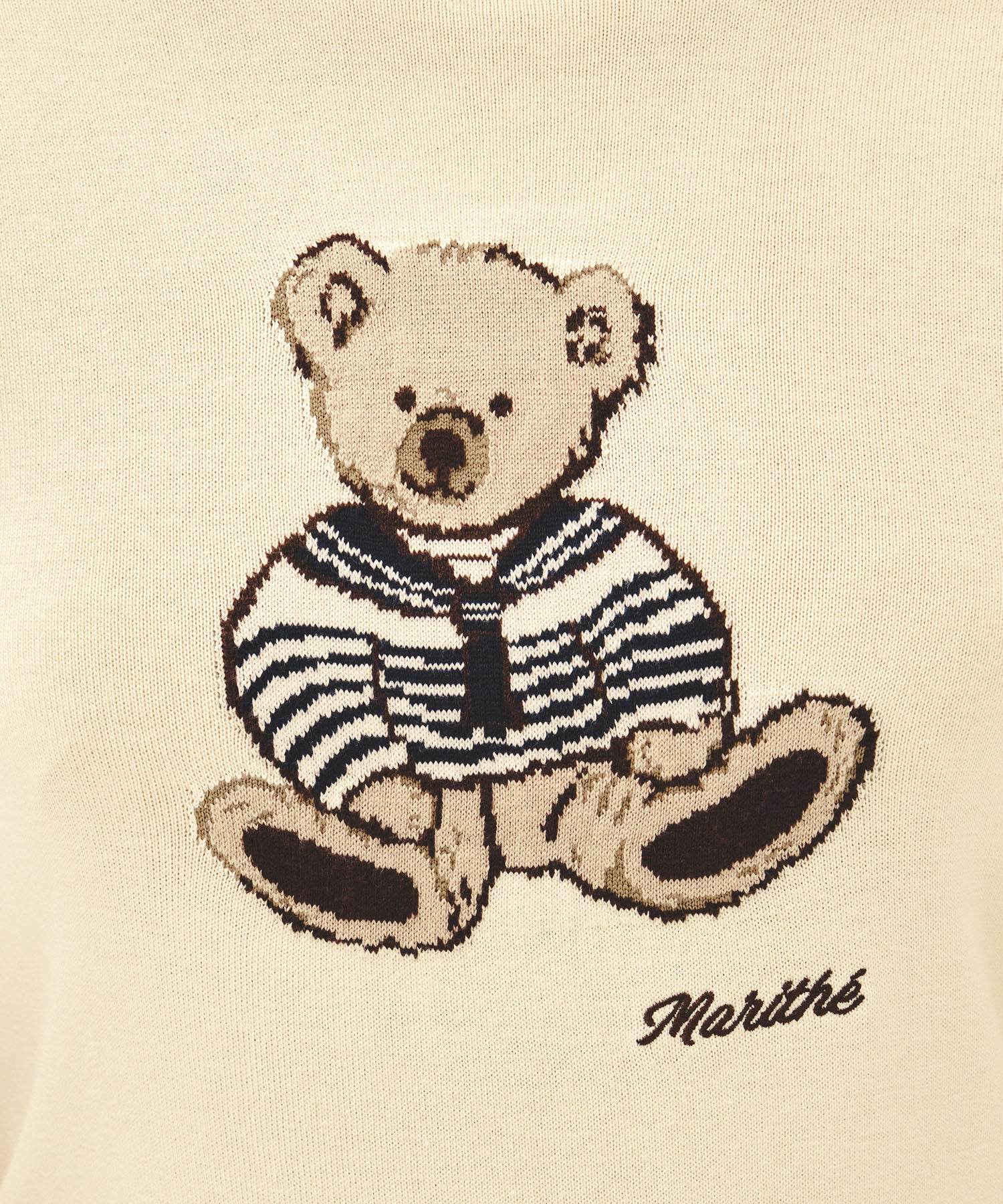 W DOODLE BEAR HALF KNIT PULLOVER
