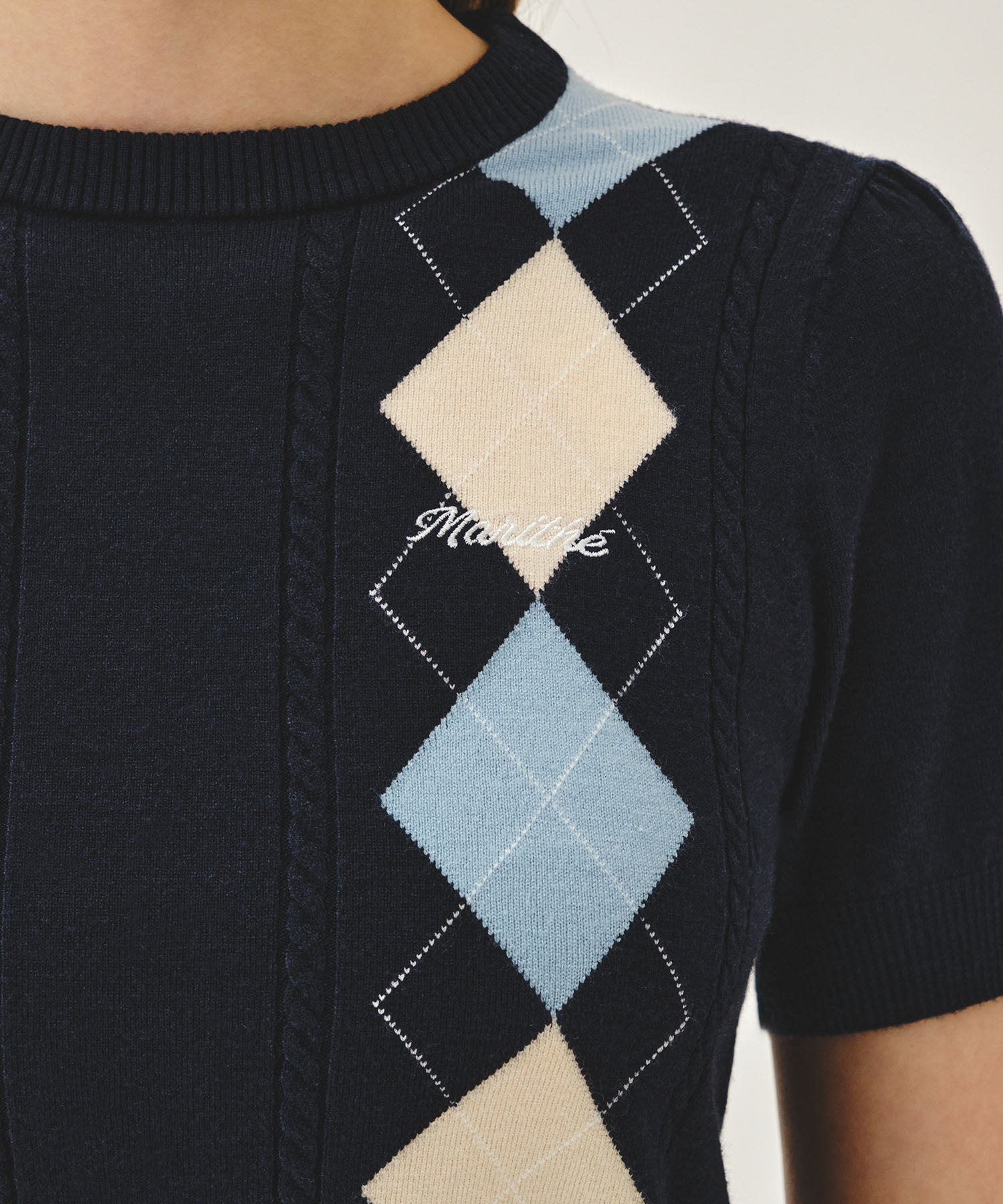 W ARGYLE CABLE HALF KNIT PULLOVER