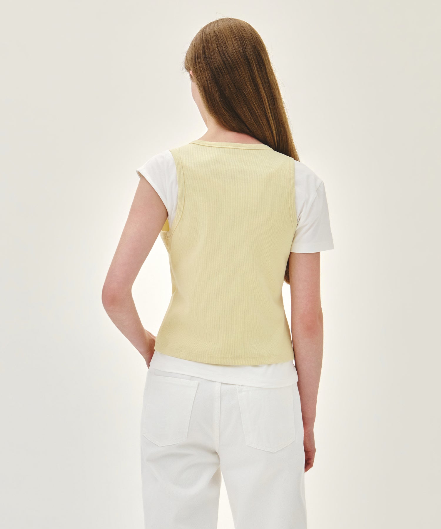 W SMALL CLASSIC LOGO ONE SHOULDER LAYERED TEE