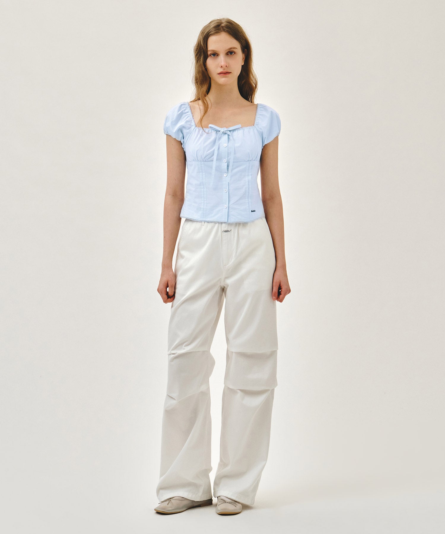 W CAP SLEEVE RIBBON BLOUSE