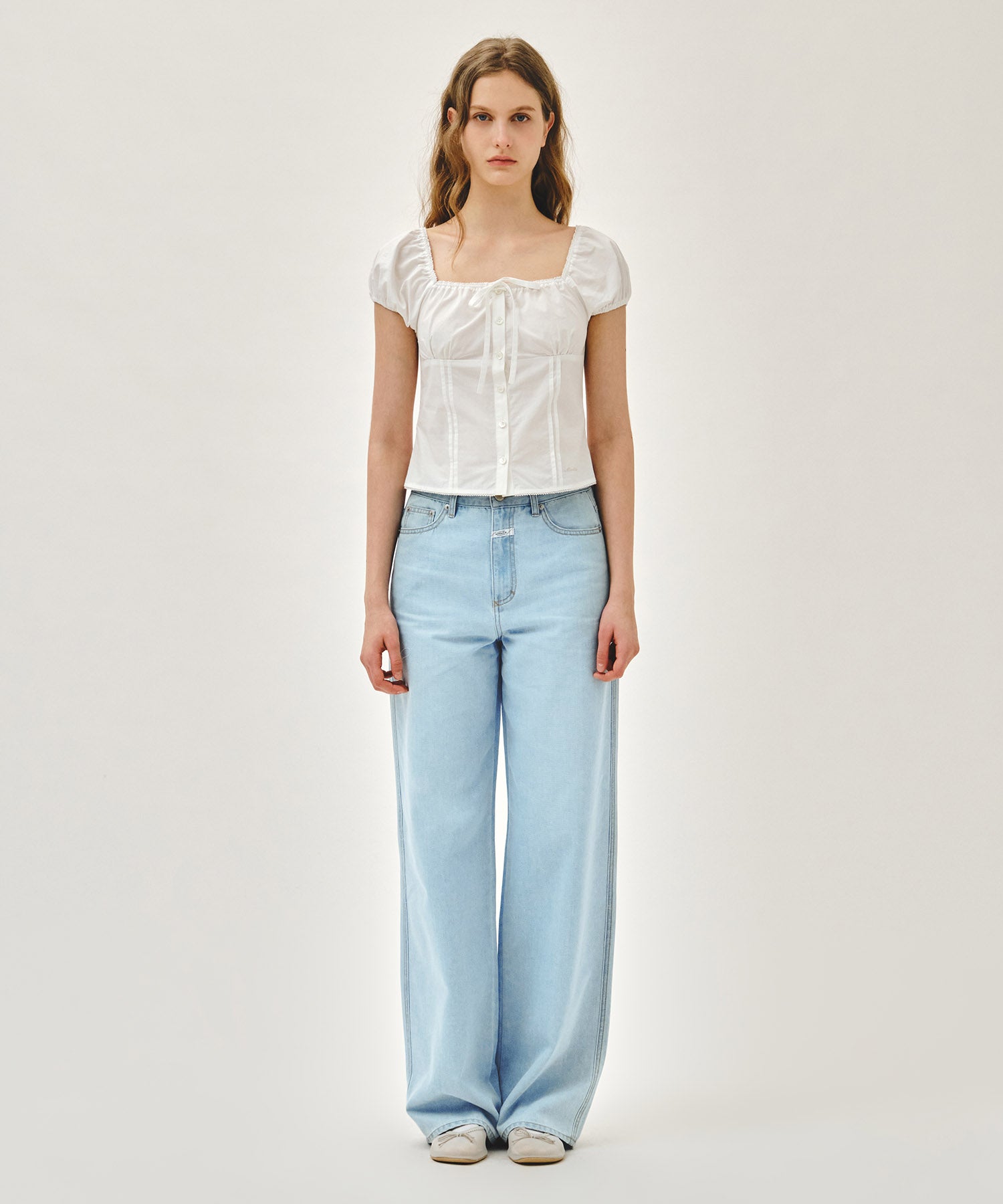 W CAP SLEEVE RIBBON BLOUSE