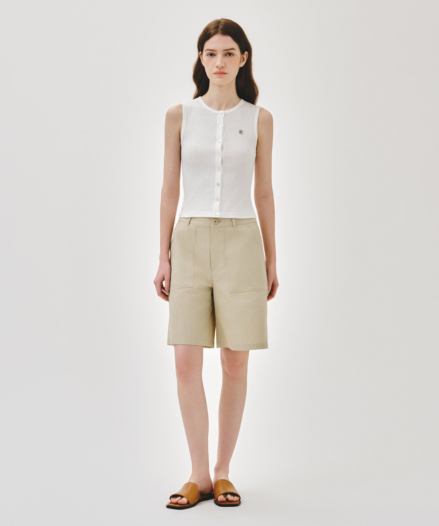 W BUTTON UP SLEEVELESS