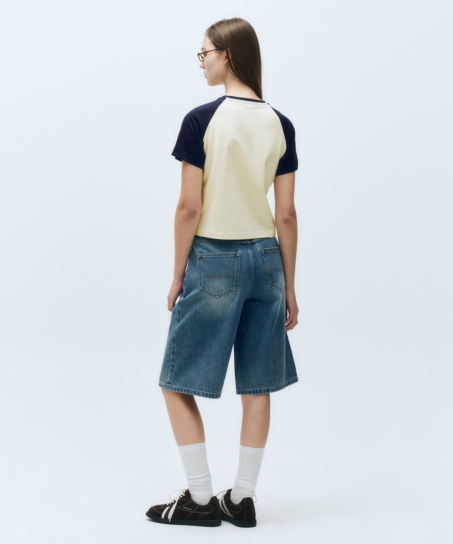 W LONG BERMUDA DENIM PANTS