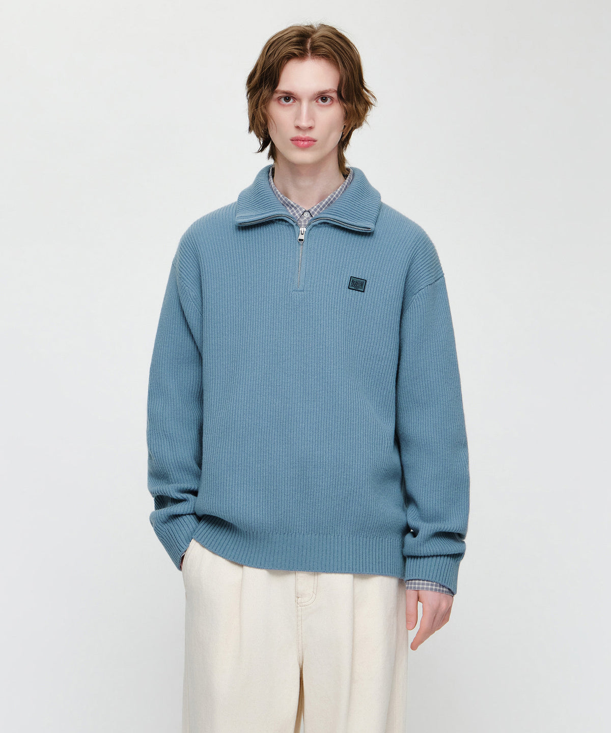 SMALL CLASSIC LOGO OVERSIZED HALF ZIP-UP KNIT