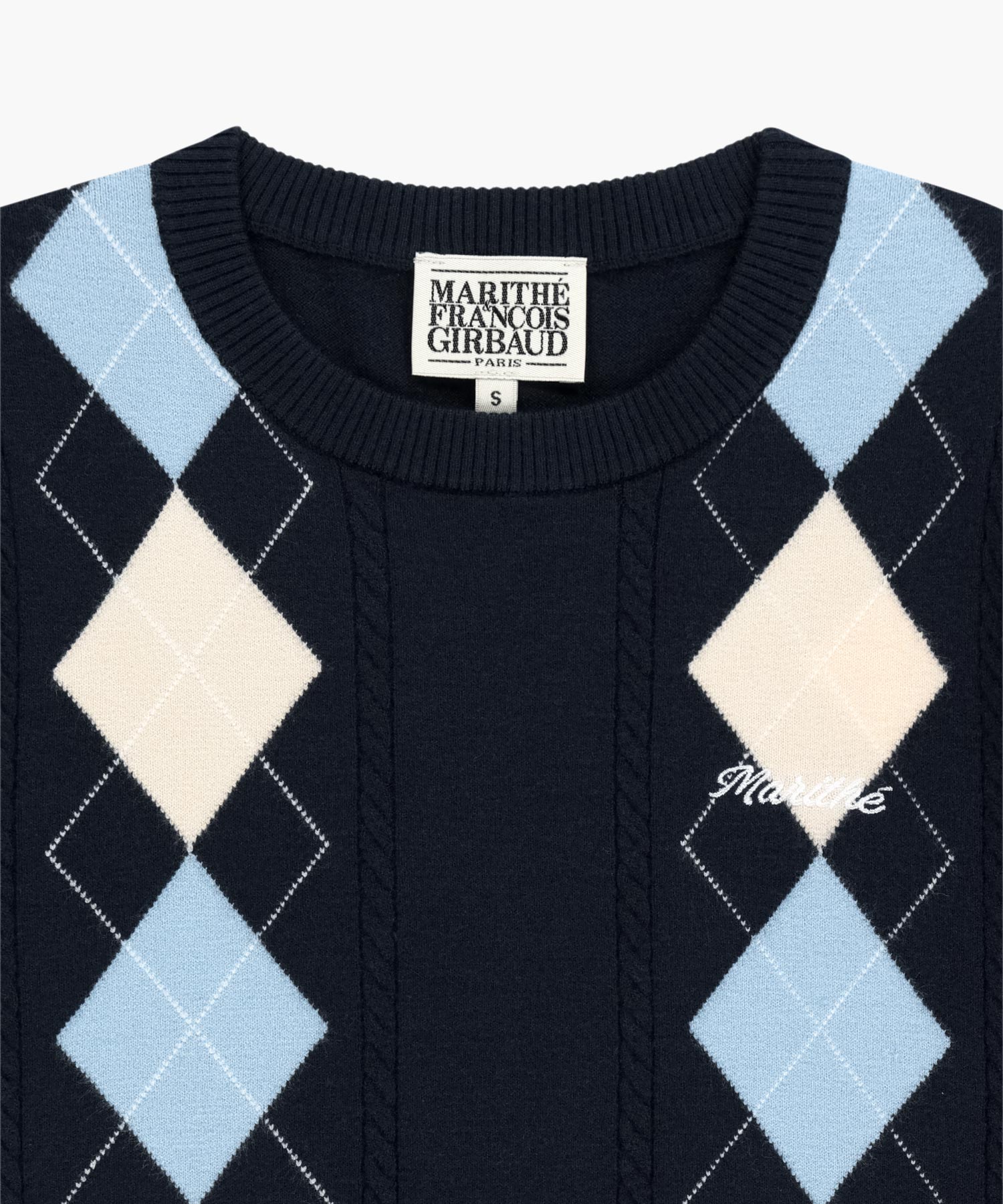 W ARGYLE CABLE HALF KNIT PULLOVER