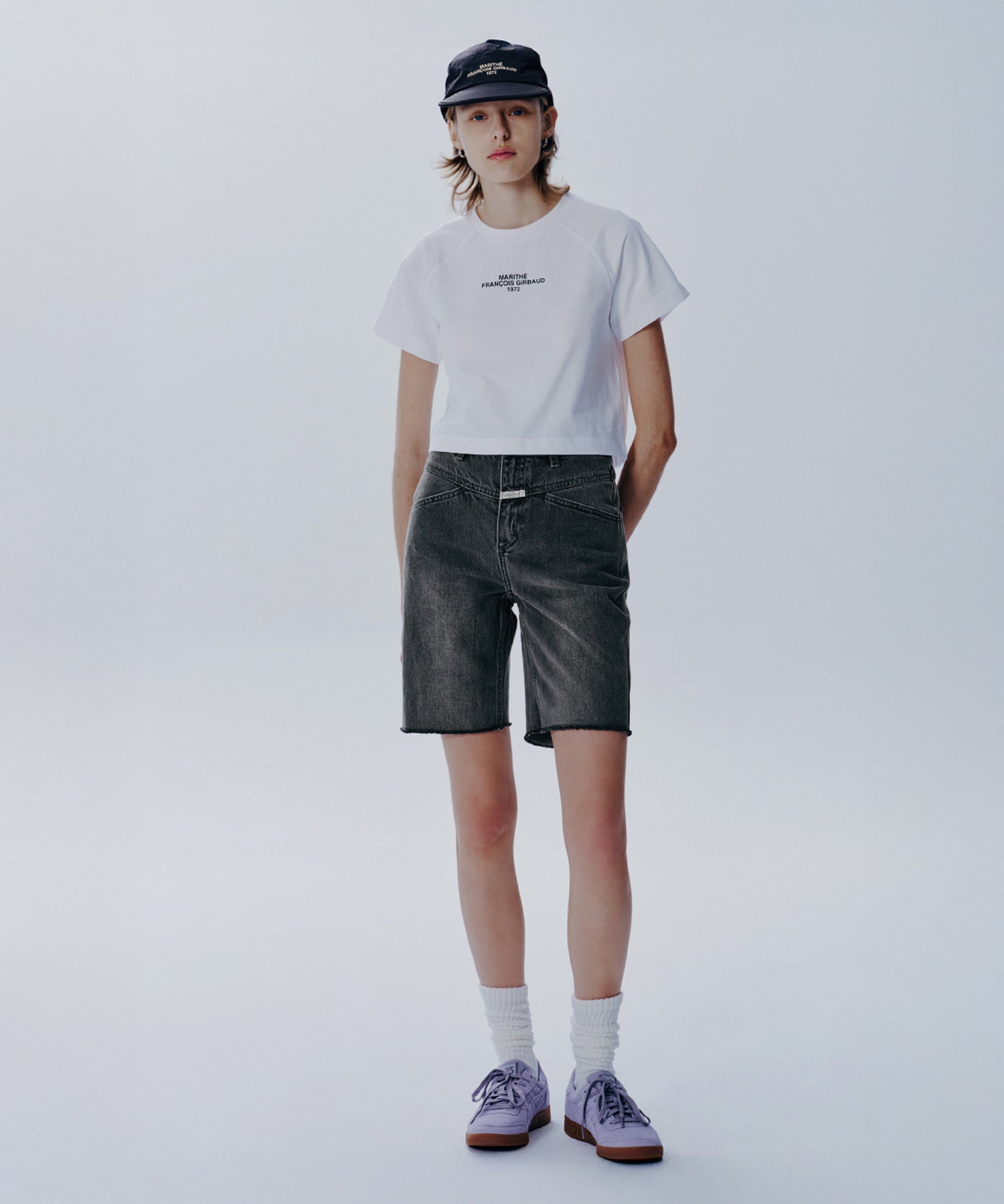 W X-POCKET RAW EDGE HALF DENIM PANTS