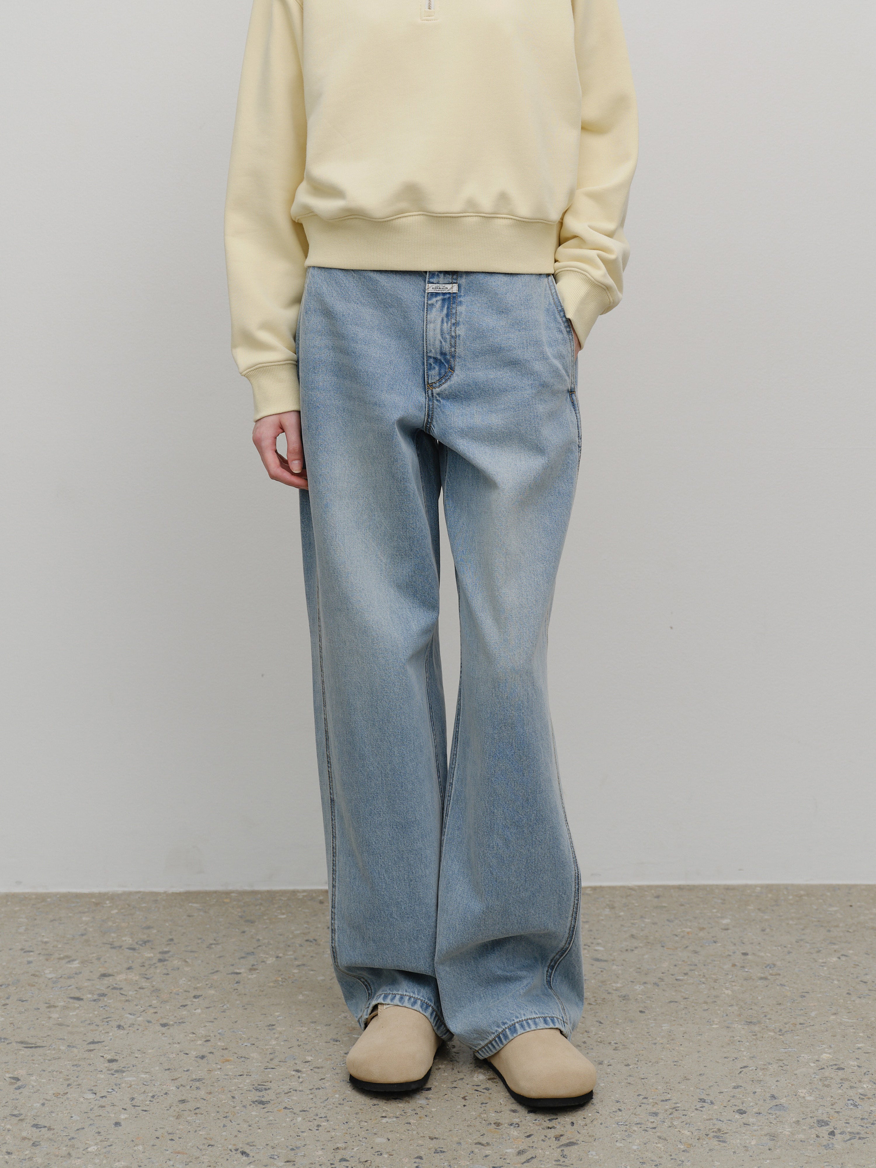 W CHAIN STITCH LOGO HALF ZIP-UP CROP SWEATSHIRT