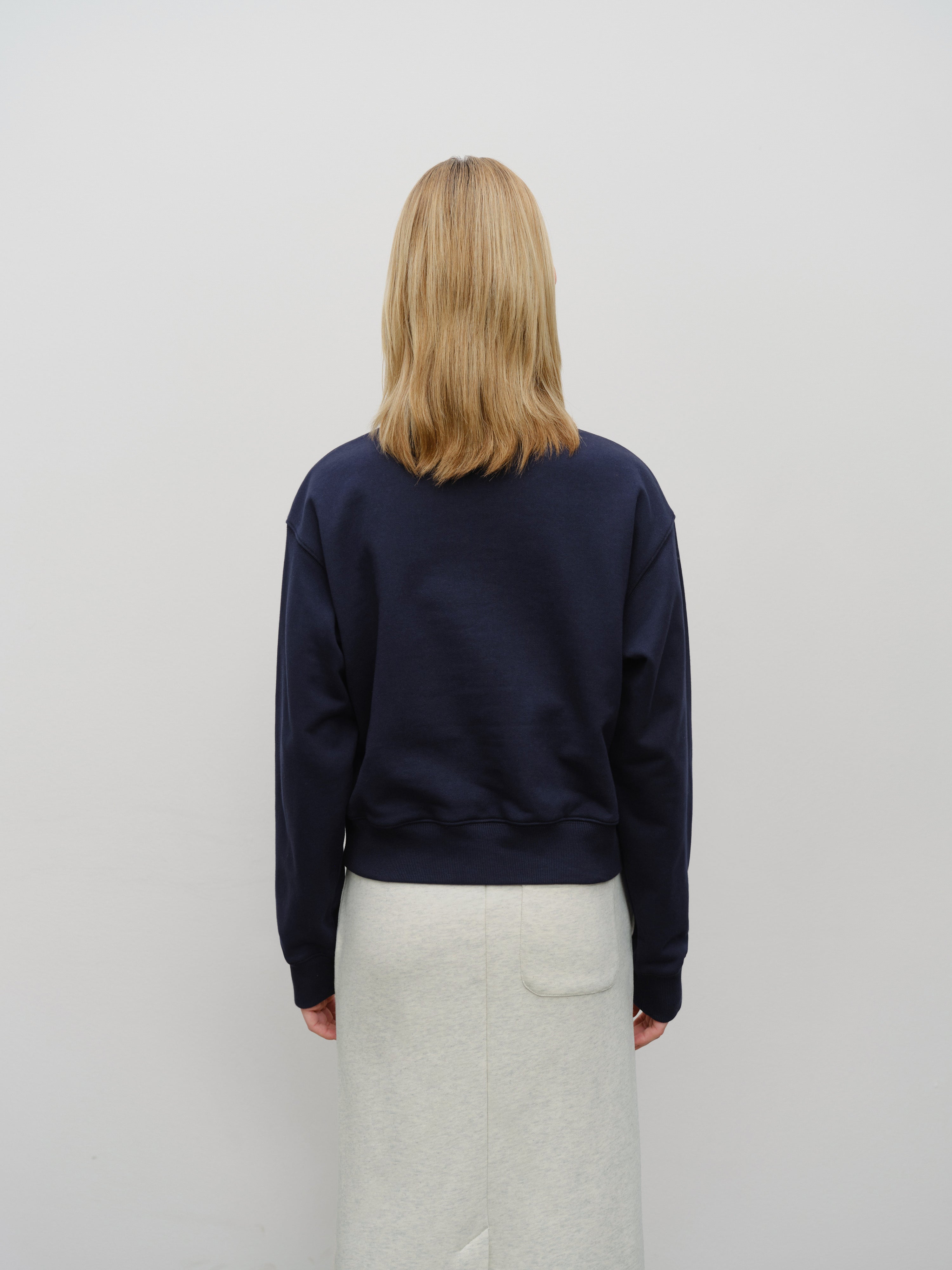 W CHAIN STITCH LOGO HALF ZIP-UP CROP SWEATSHIRT