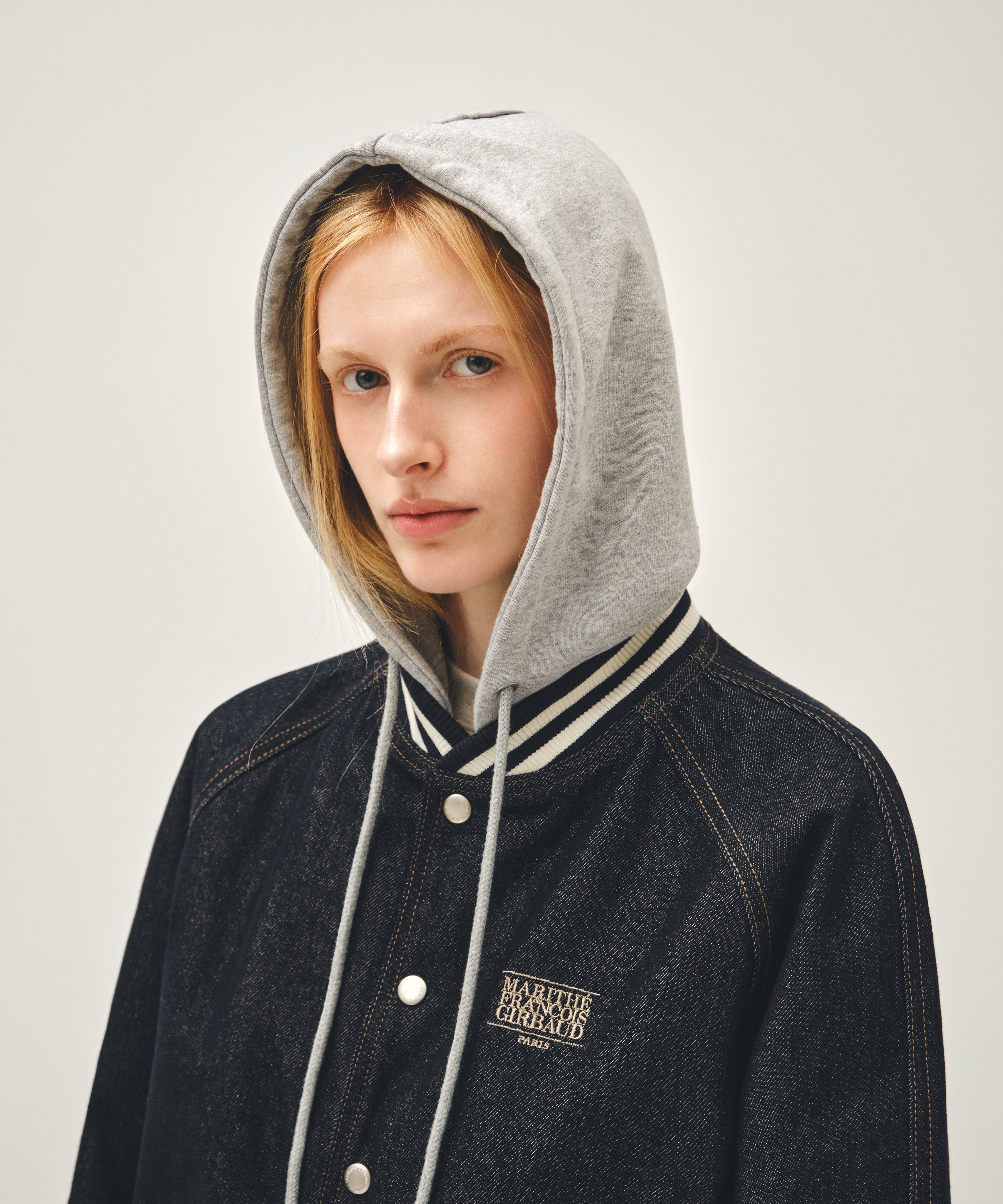 CLASSIC LOGO RAGLAN DENIM VARSITY JACKET