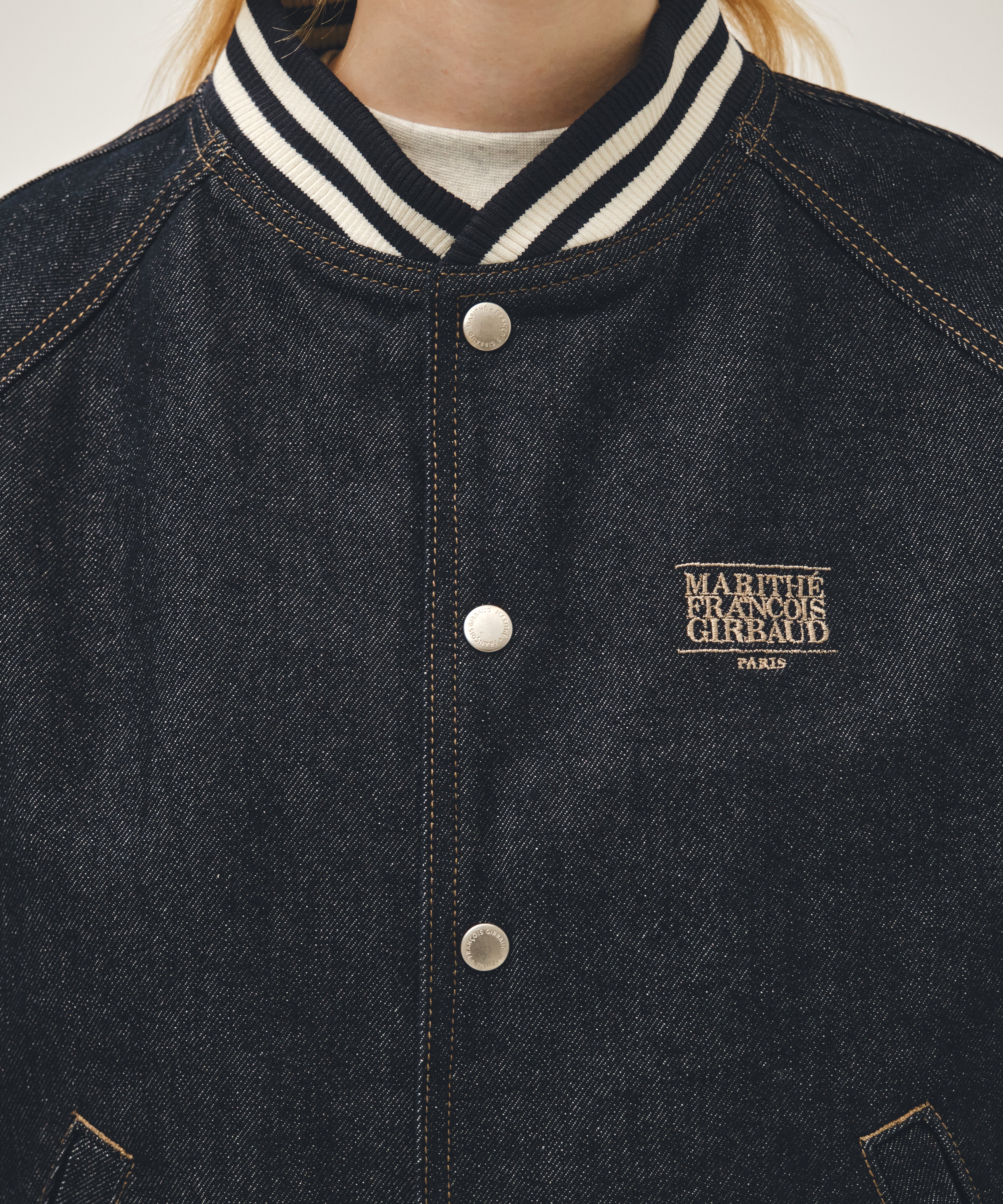CLASSIC LOGO RAGLAN DENIM VARSITY JACKET