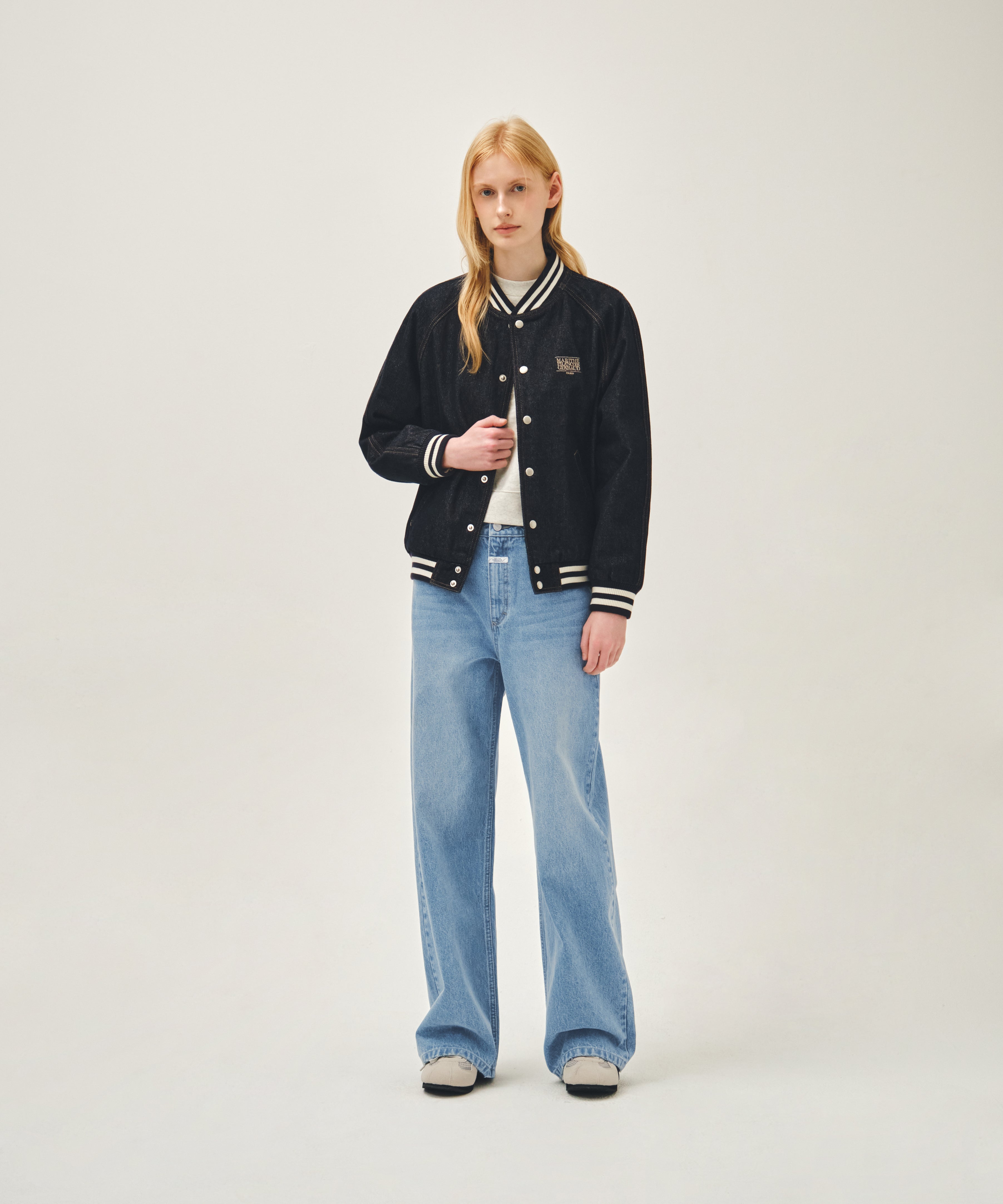 CLASSIC LOGO RAGLAN DENIM VARSITY JACKET