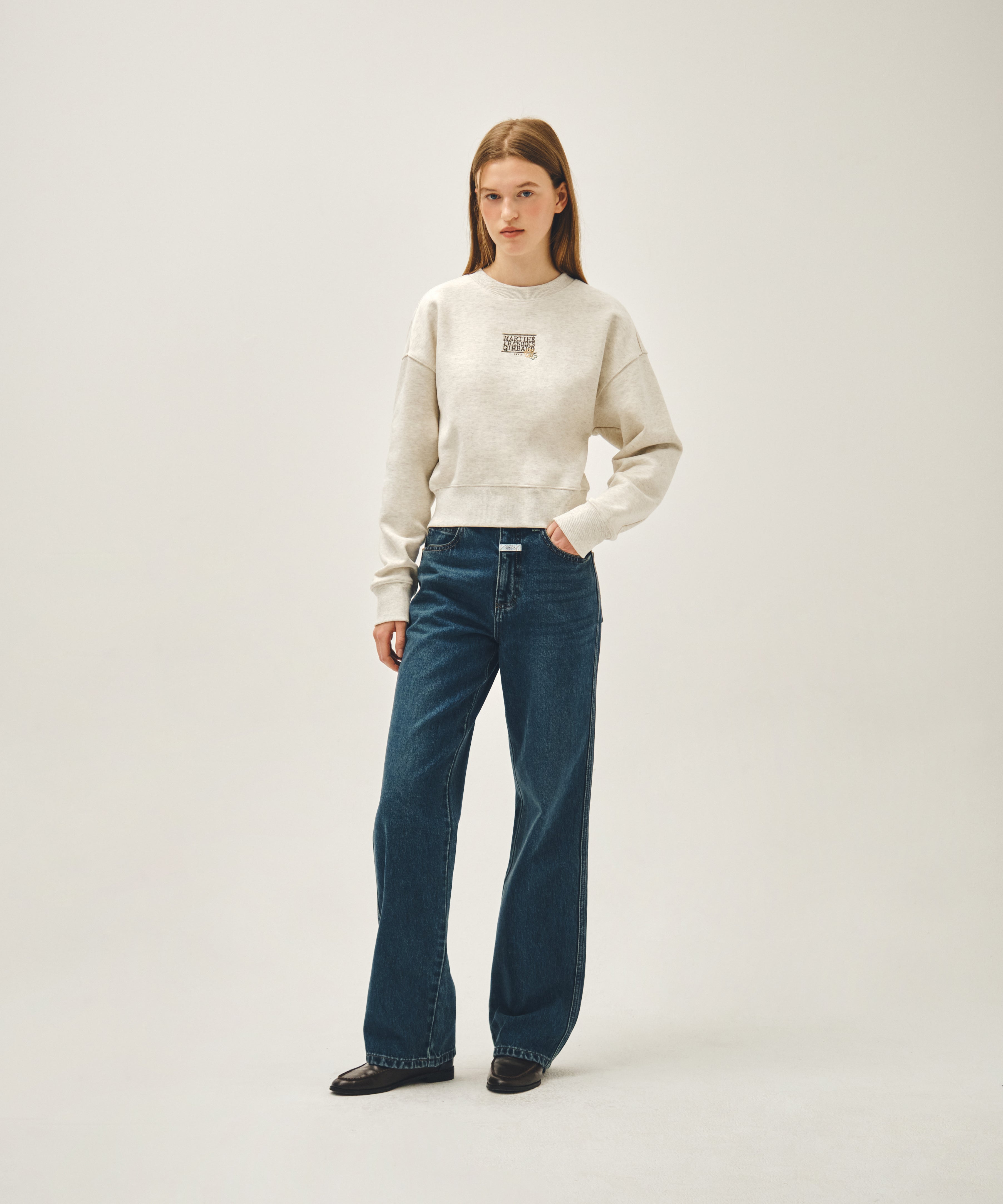 W FLOWER CLASSIC LOGO CROP SWEATSHIRT