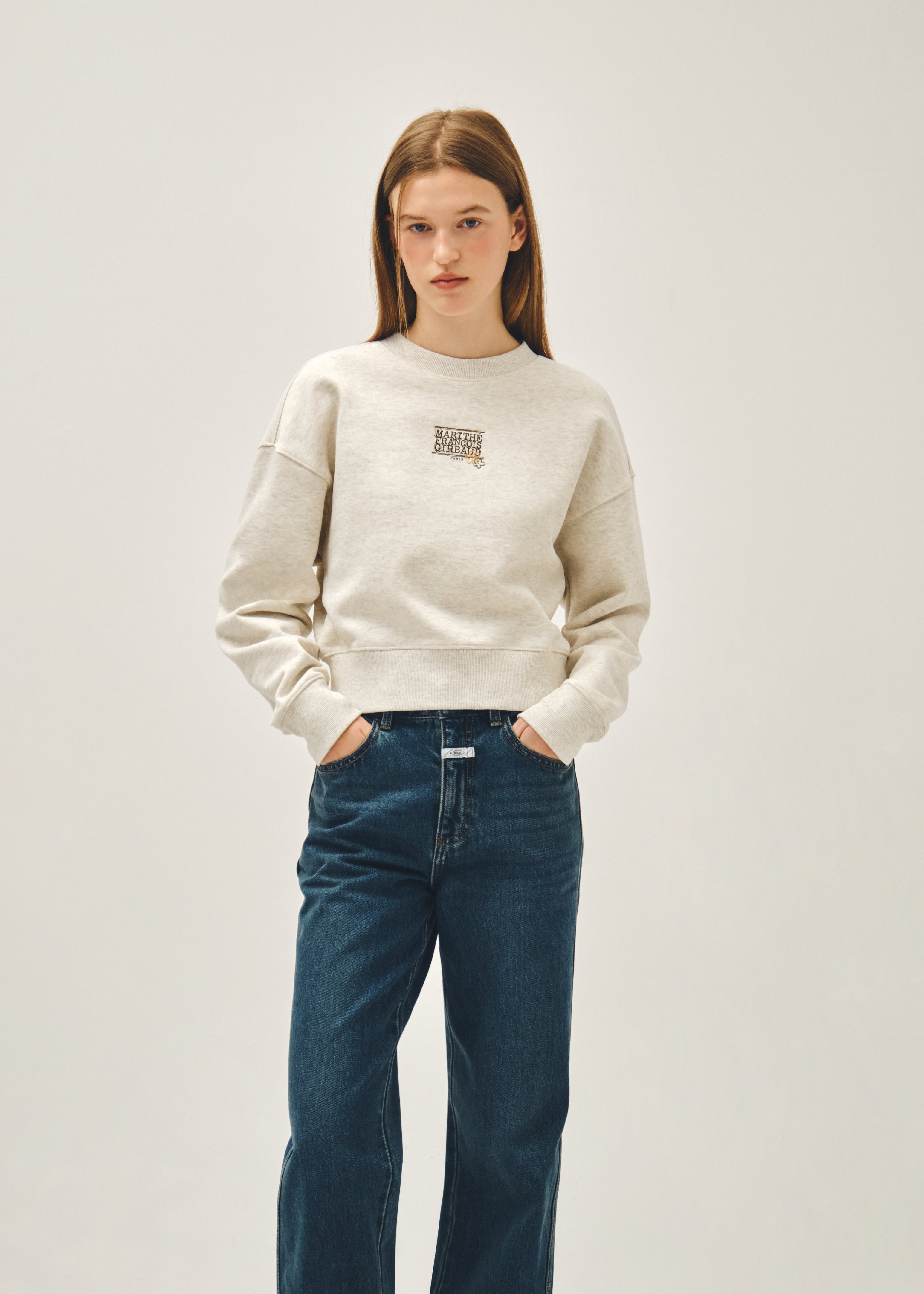 W FLOWER CLASSIC LOGO CROP SWEATSHIRT