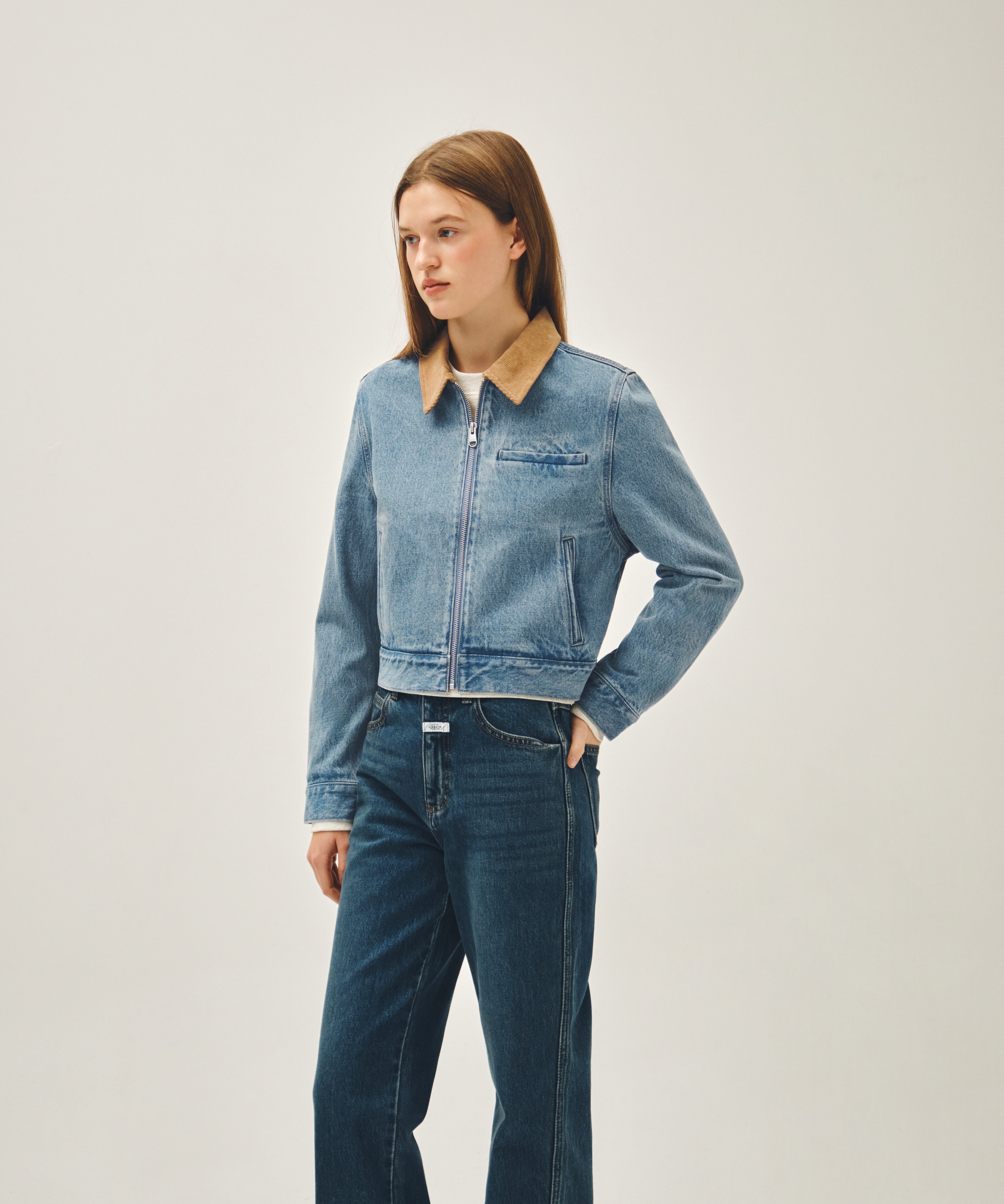 W CROP DENIM BLOUSON JACKET