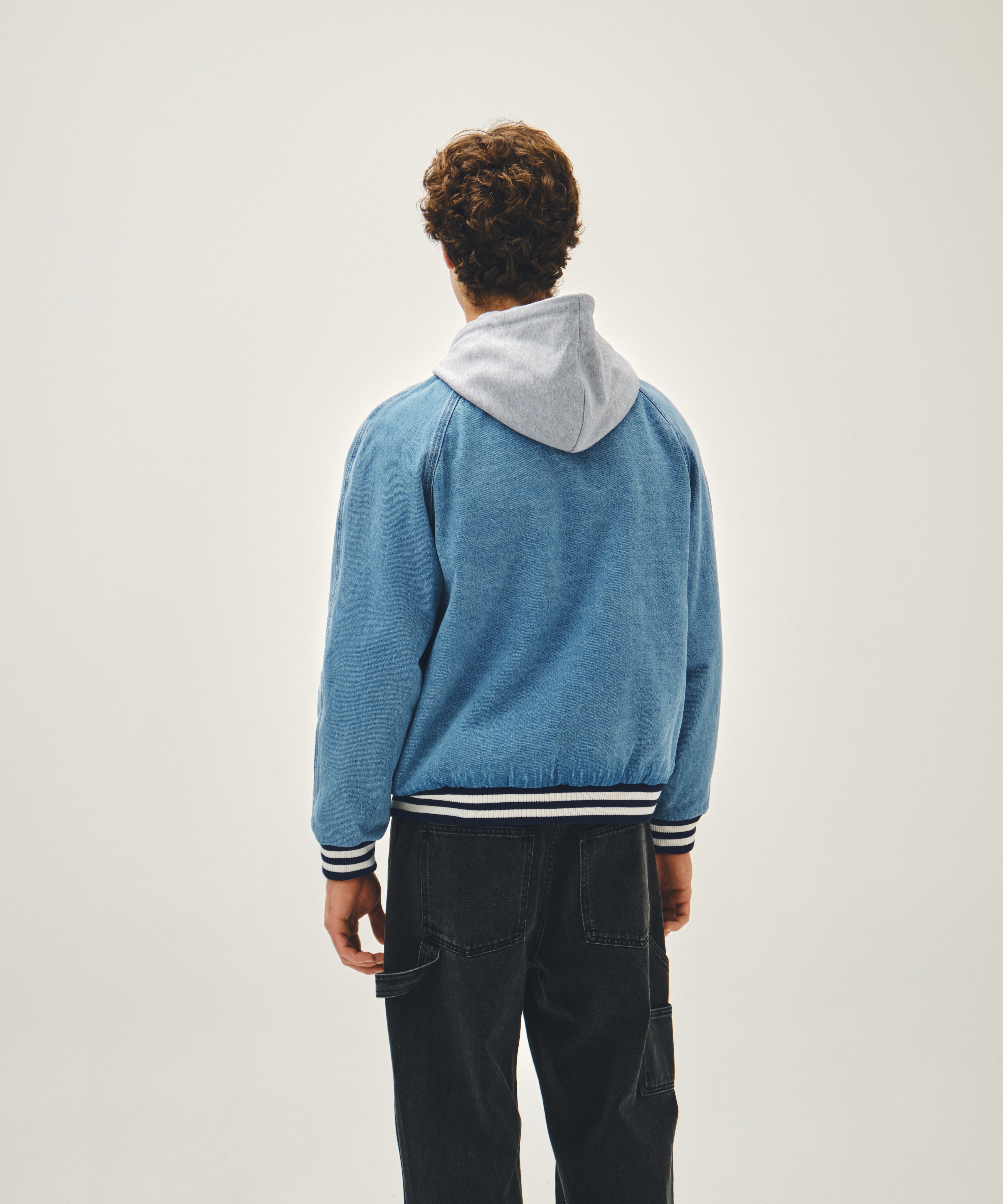 CLASSIC LOGO RAGLAN DENIM VARSITY JACKET