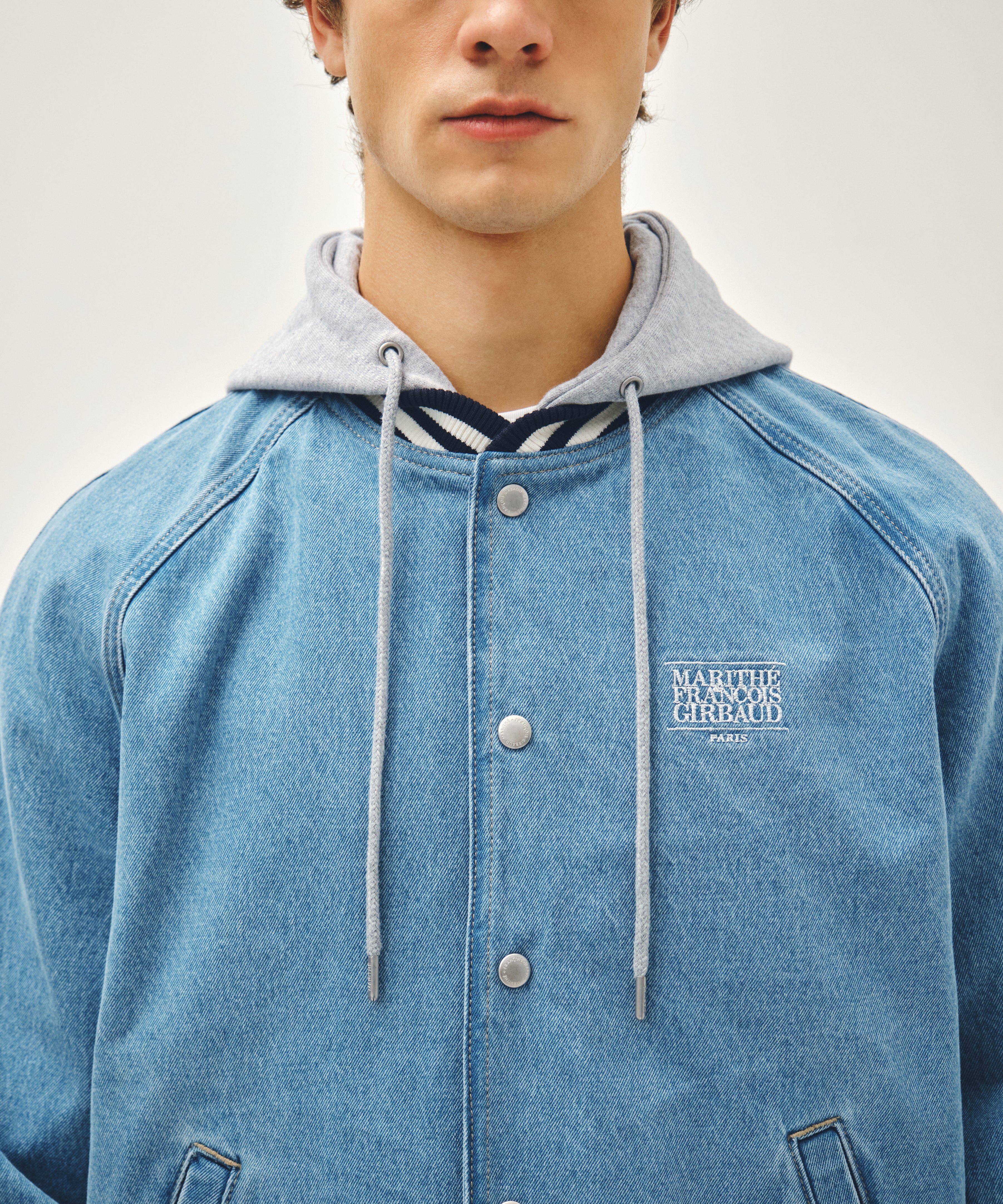 CLASSIC LOGO RAGLAN DENIM VARSITY JACKET