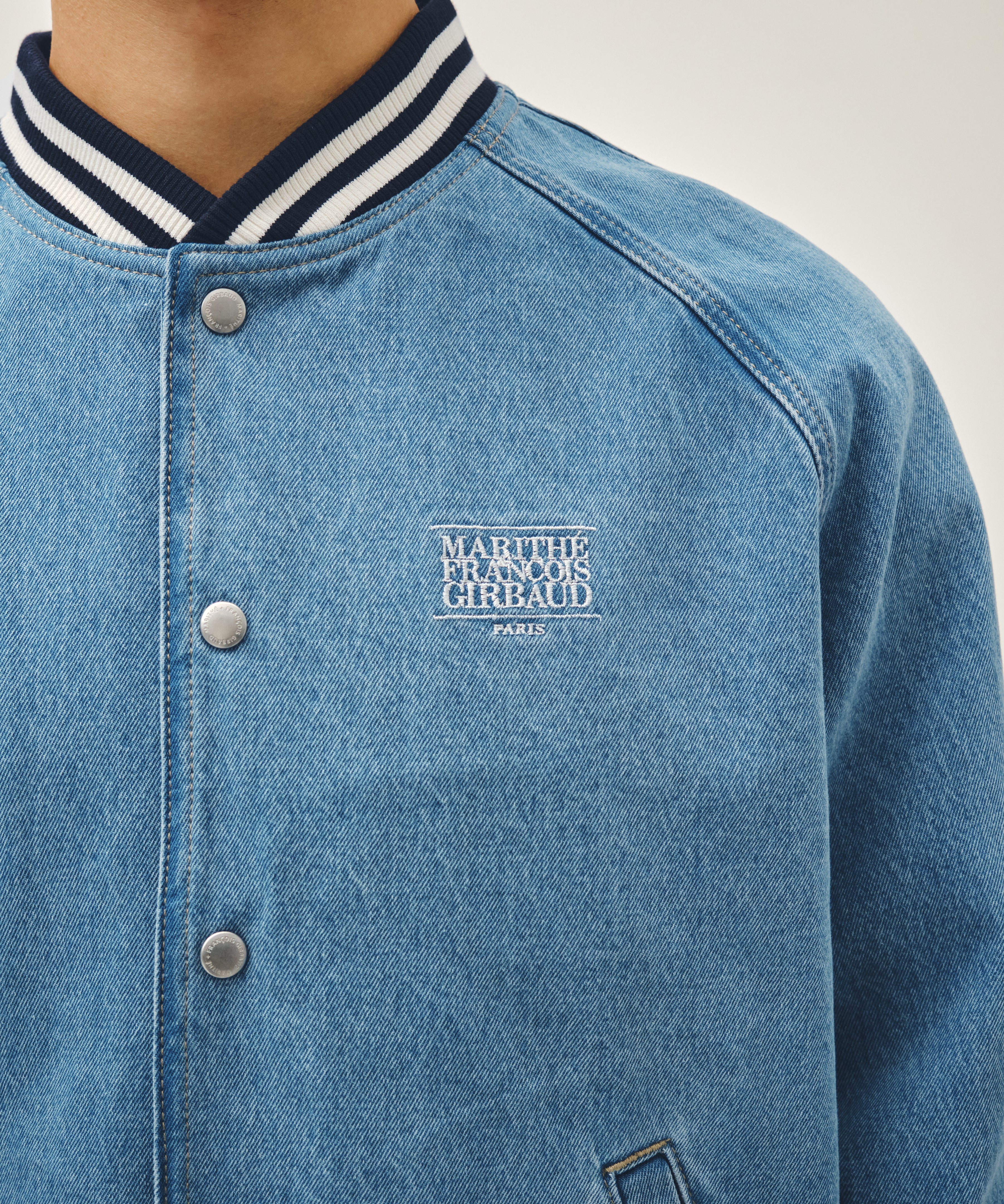 CLASSIC LOGO RAGLAN DENIM VARSITY JACKET