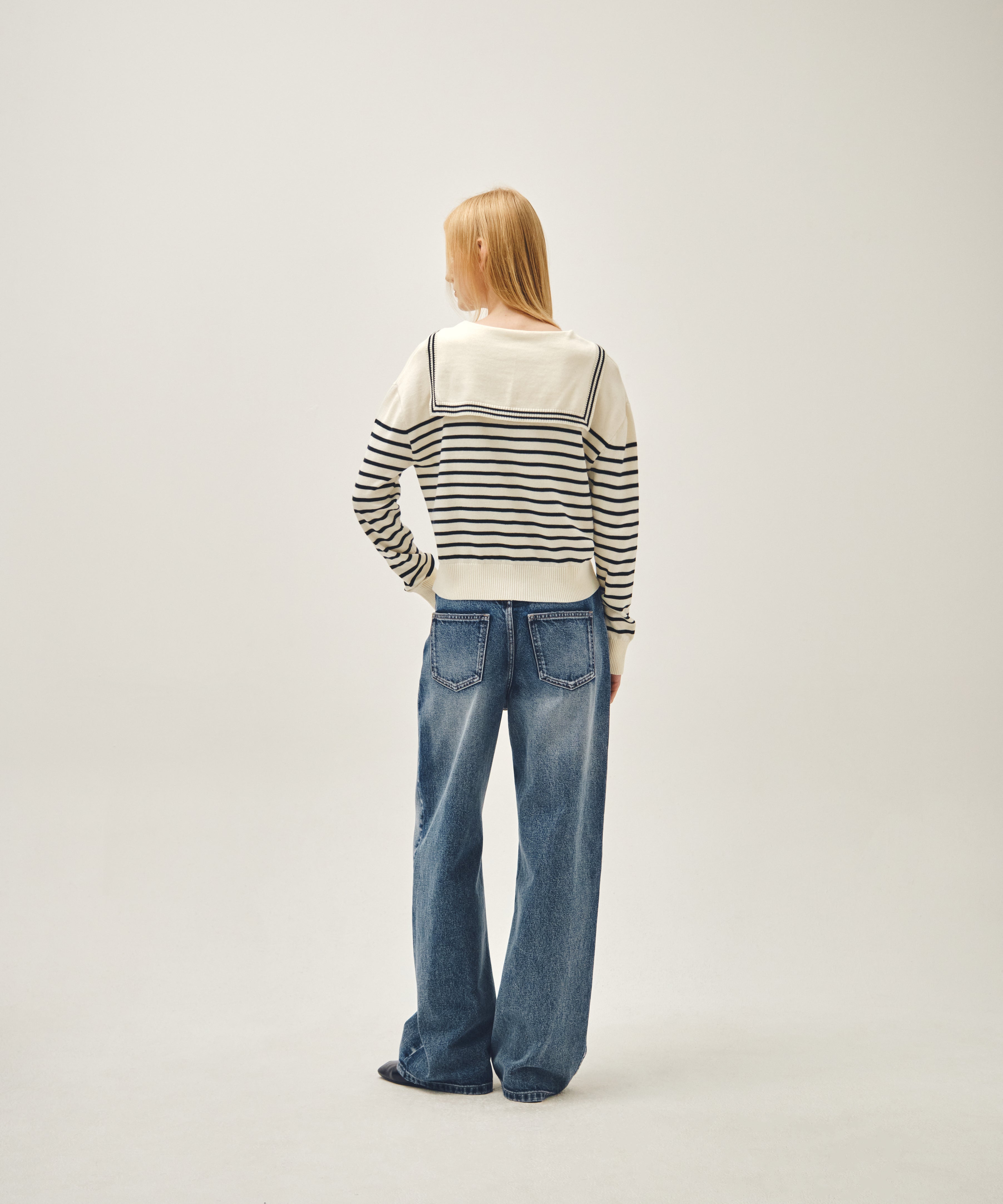 W WIDE FIT VINTAGE WASHED DENIM PANTS