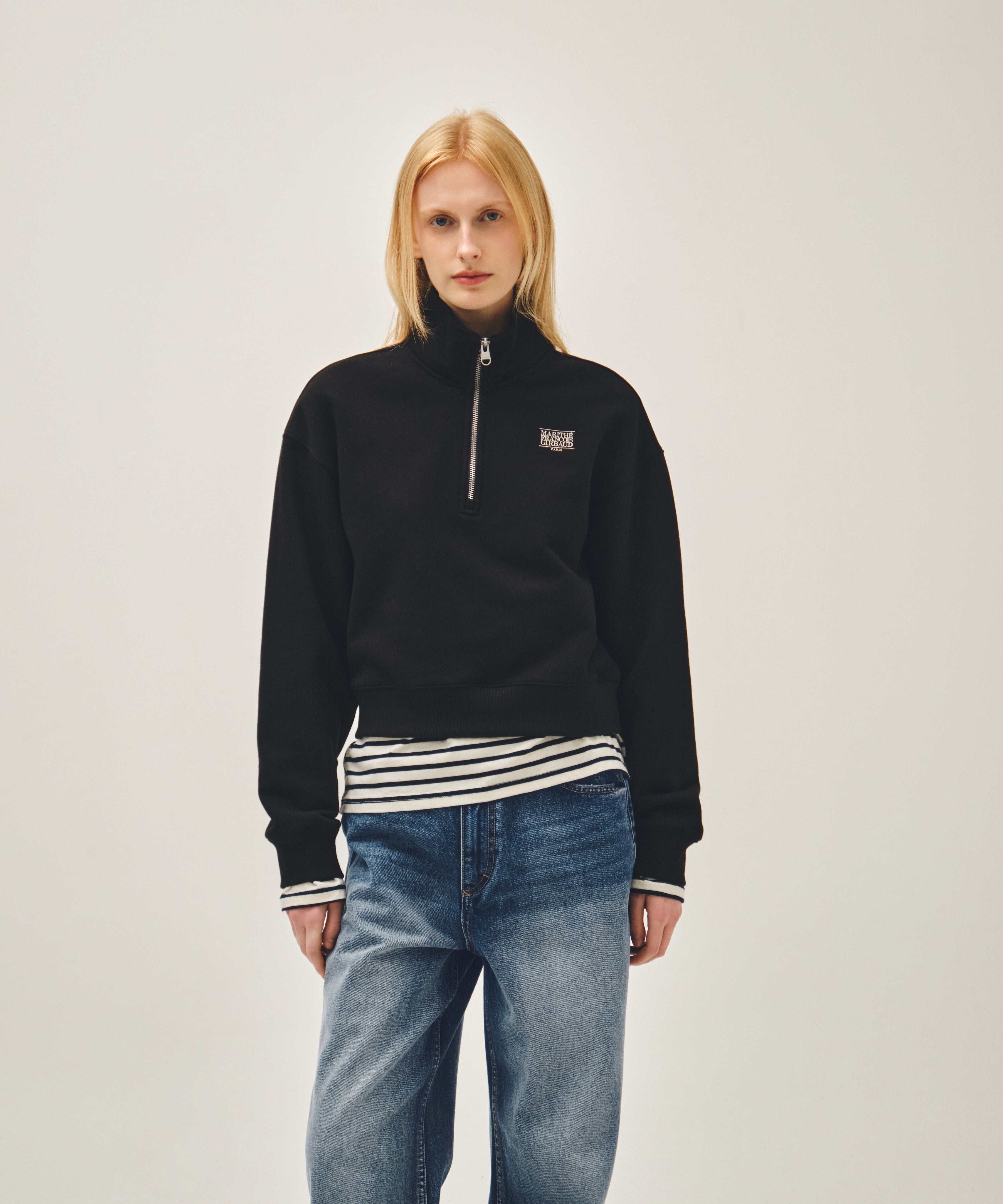 W SMALL CLASSIC LOGO HALF ZIPUP CROP SWEATSHIRT