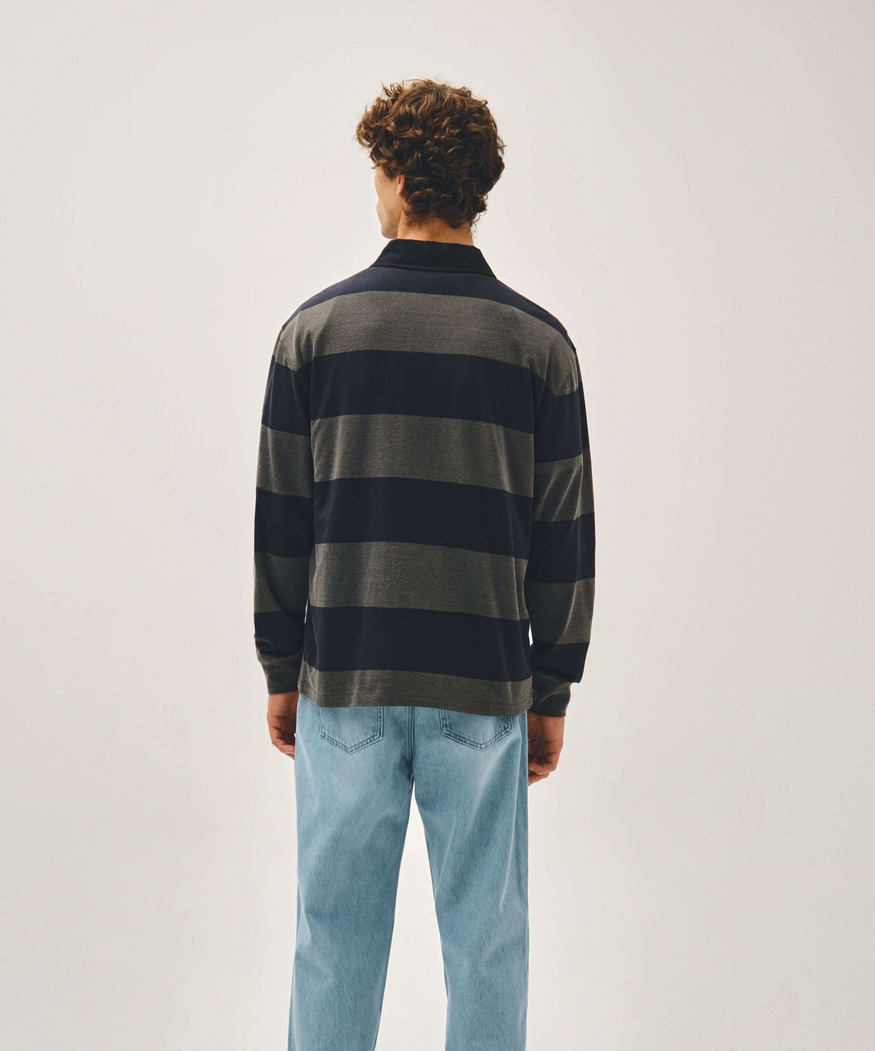 WASHED DENIM COLLAR LONG SLEEVE TEE