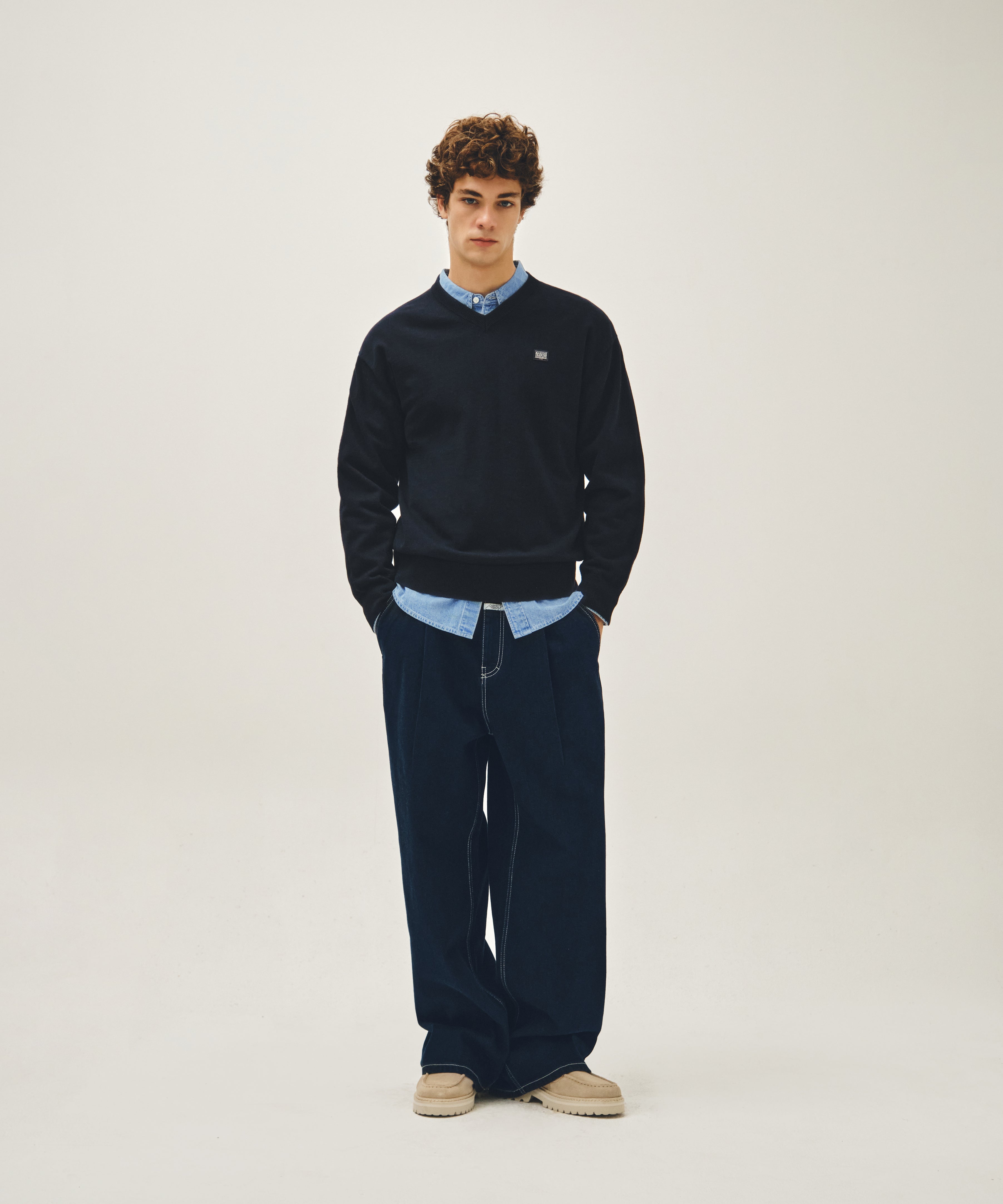 V-NECK WAPPEN KNIT PULLOVER