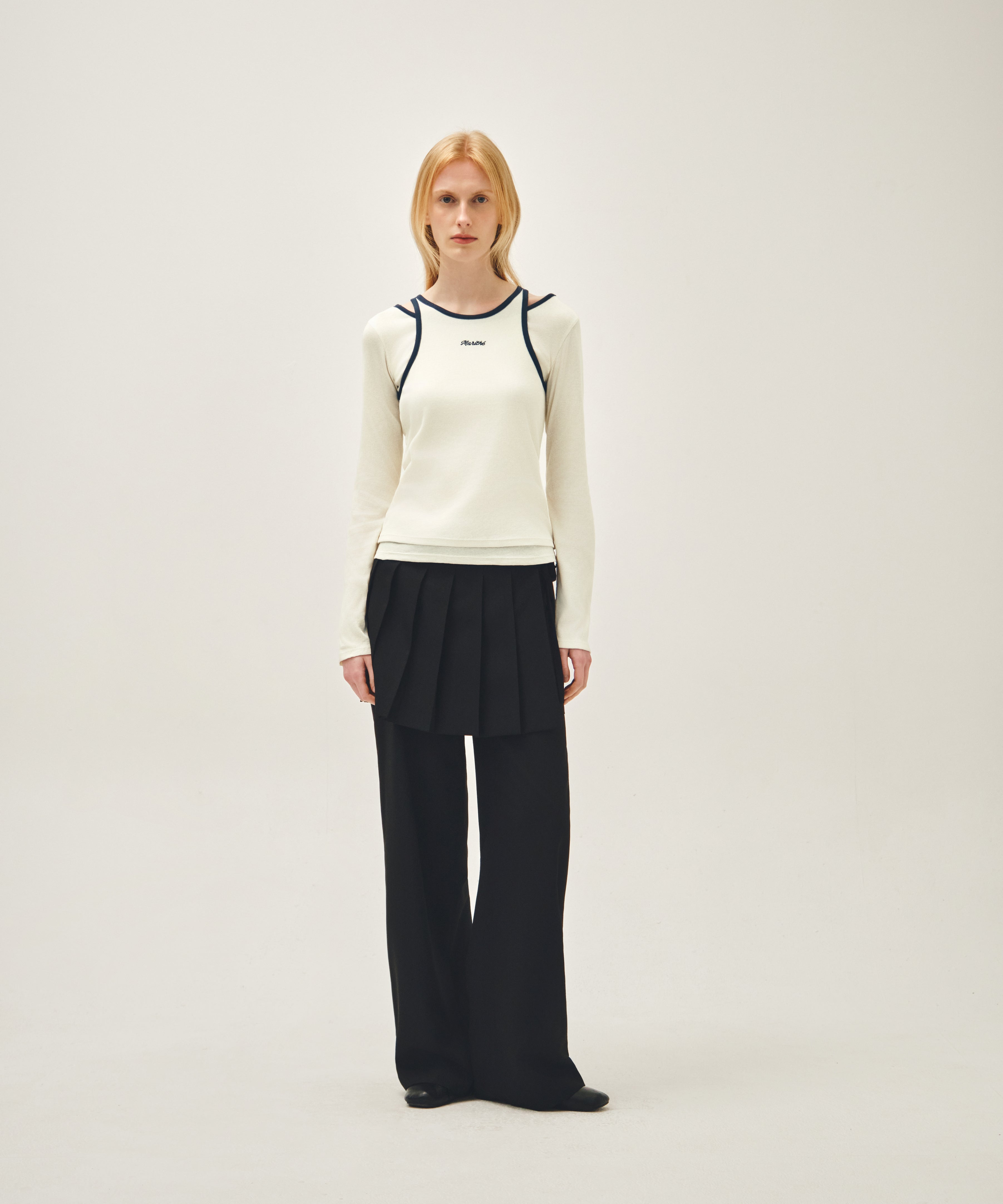 W LAYERED PLEATS SKIRT PANTS
