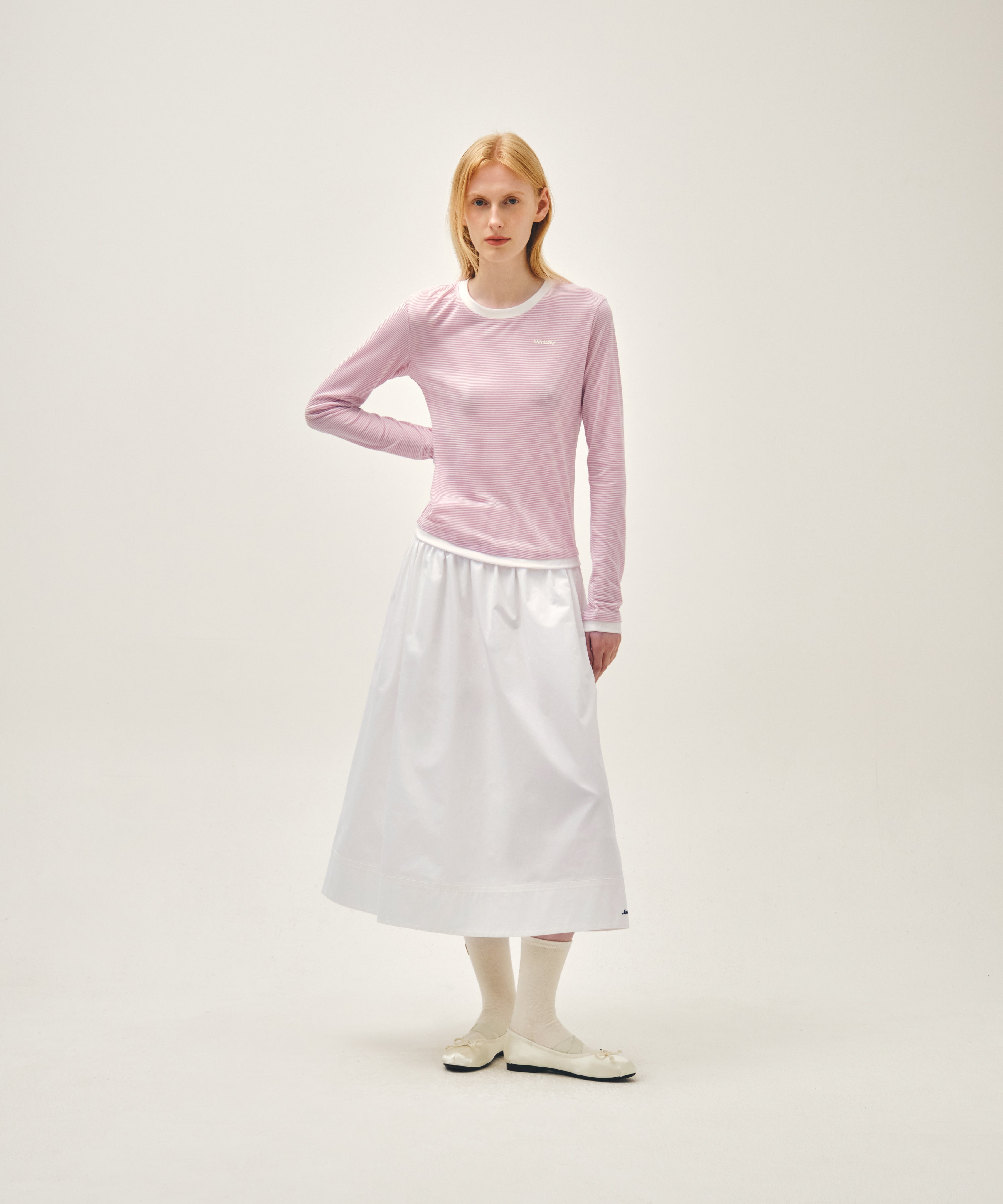 W COTTON WAIST WRINKLE SKIRT