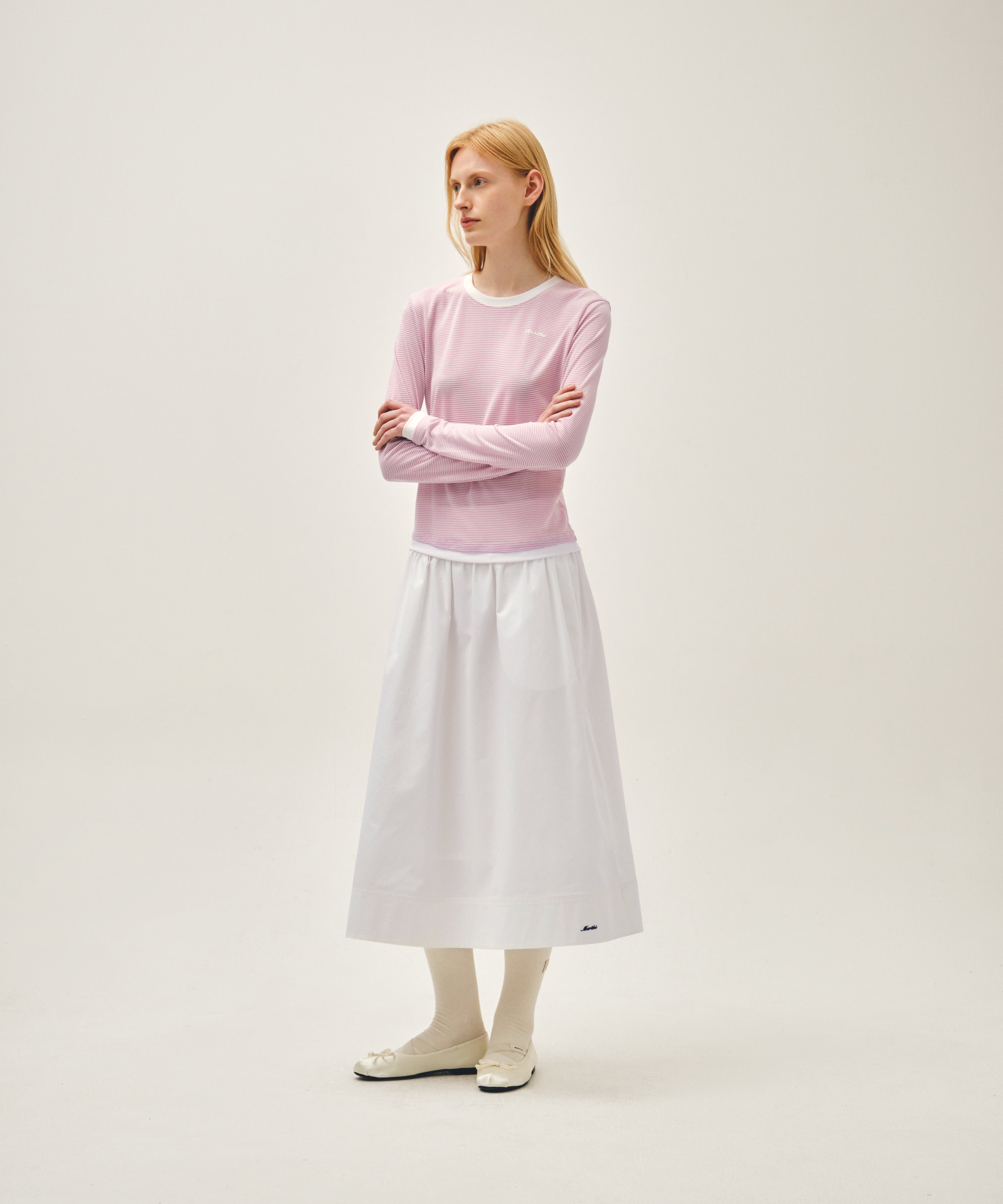 W COTTON WAIST WRINKLE SKIRT