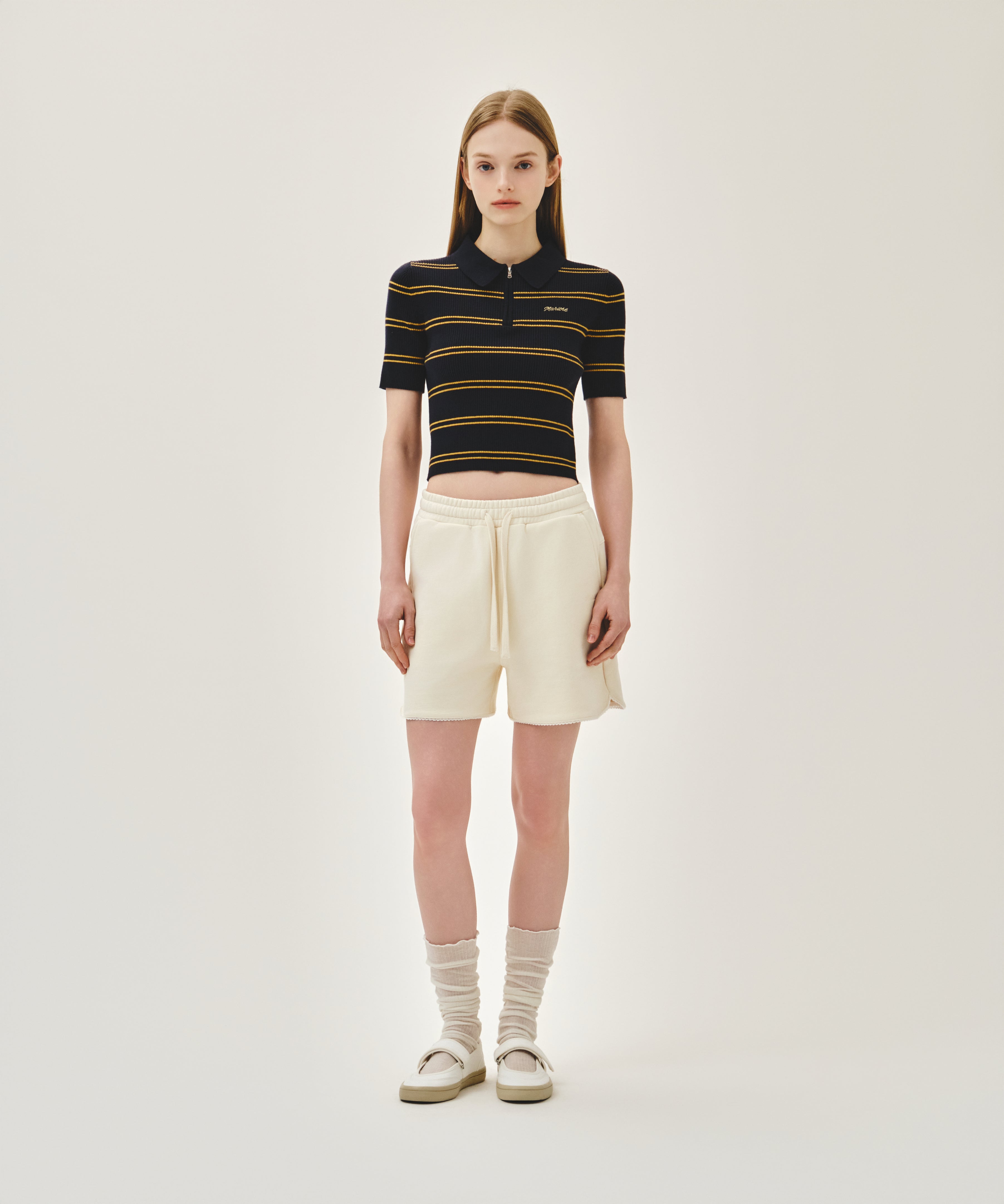 W STRIPE HALF ZIP UP SLIM KNIT